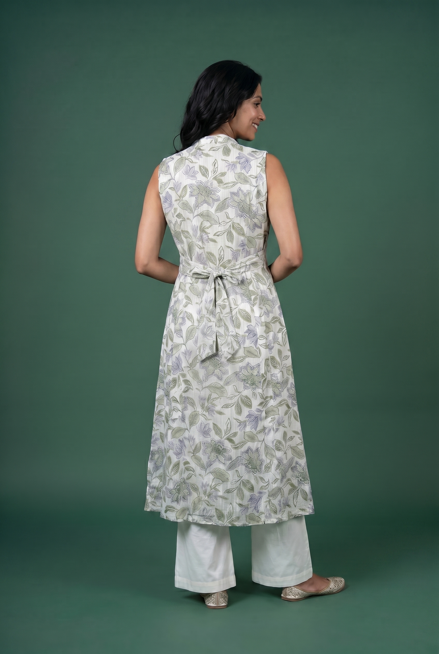 Sage Bloom Cotton Sleeveless Kurti