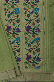 Lime Green Tussar Silk Munya Paithani with Tissue Jaal blouse