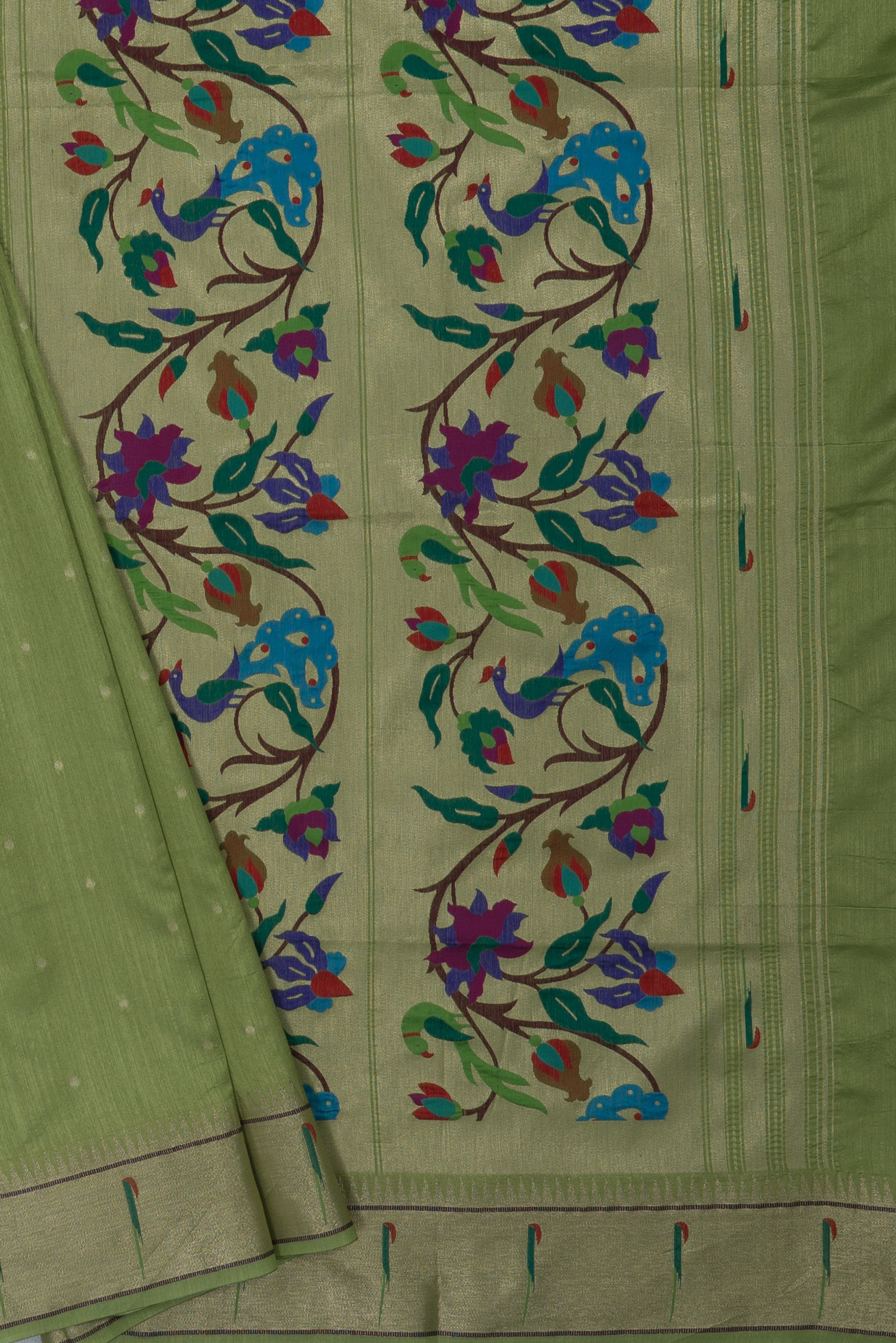 Lime Green Tussar Silk Munya Paithani with Tissue Jaal blouse