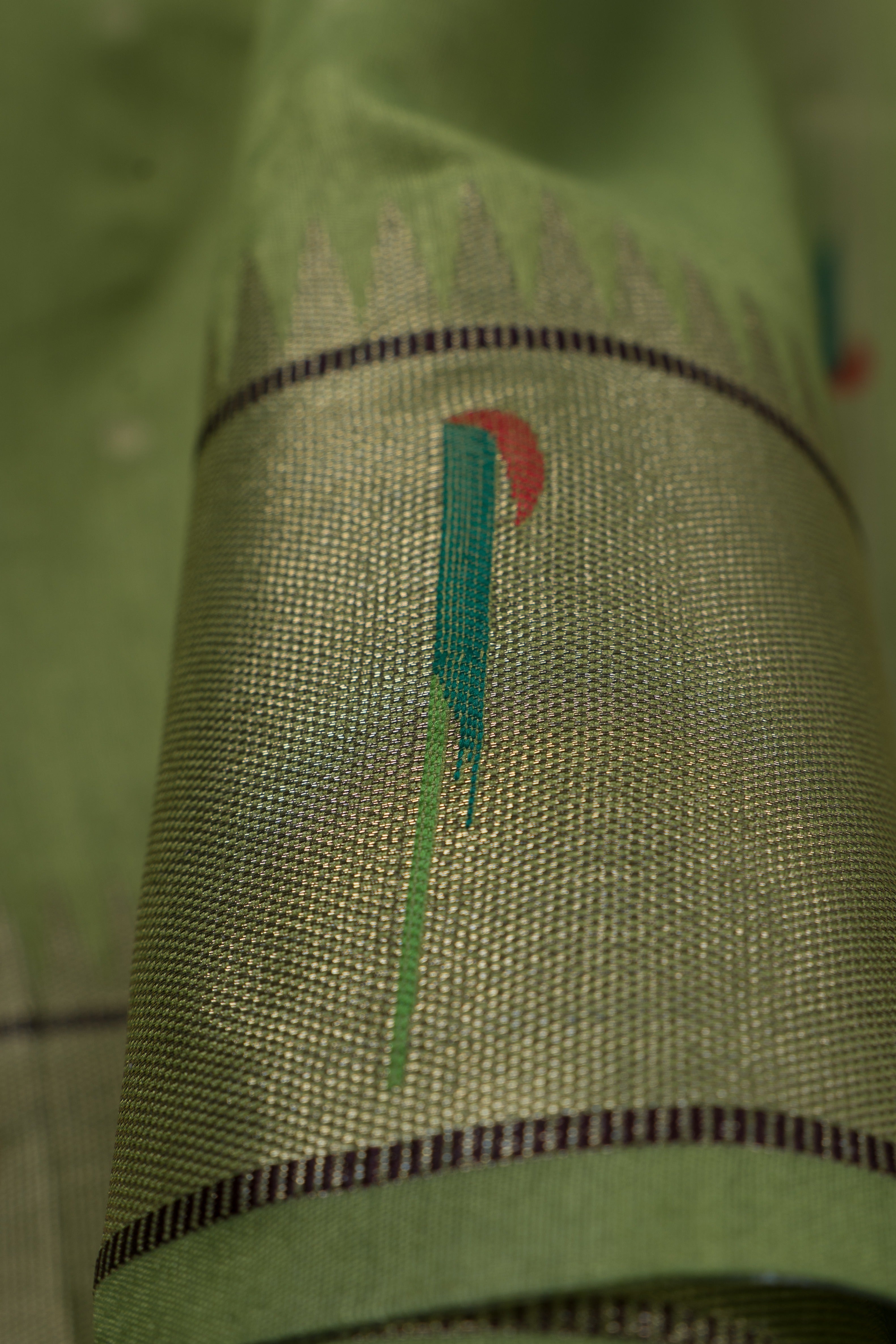 Lime Green Tussar Silk Munya Paithani with Tissue Jaal blouse