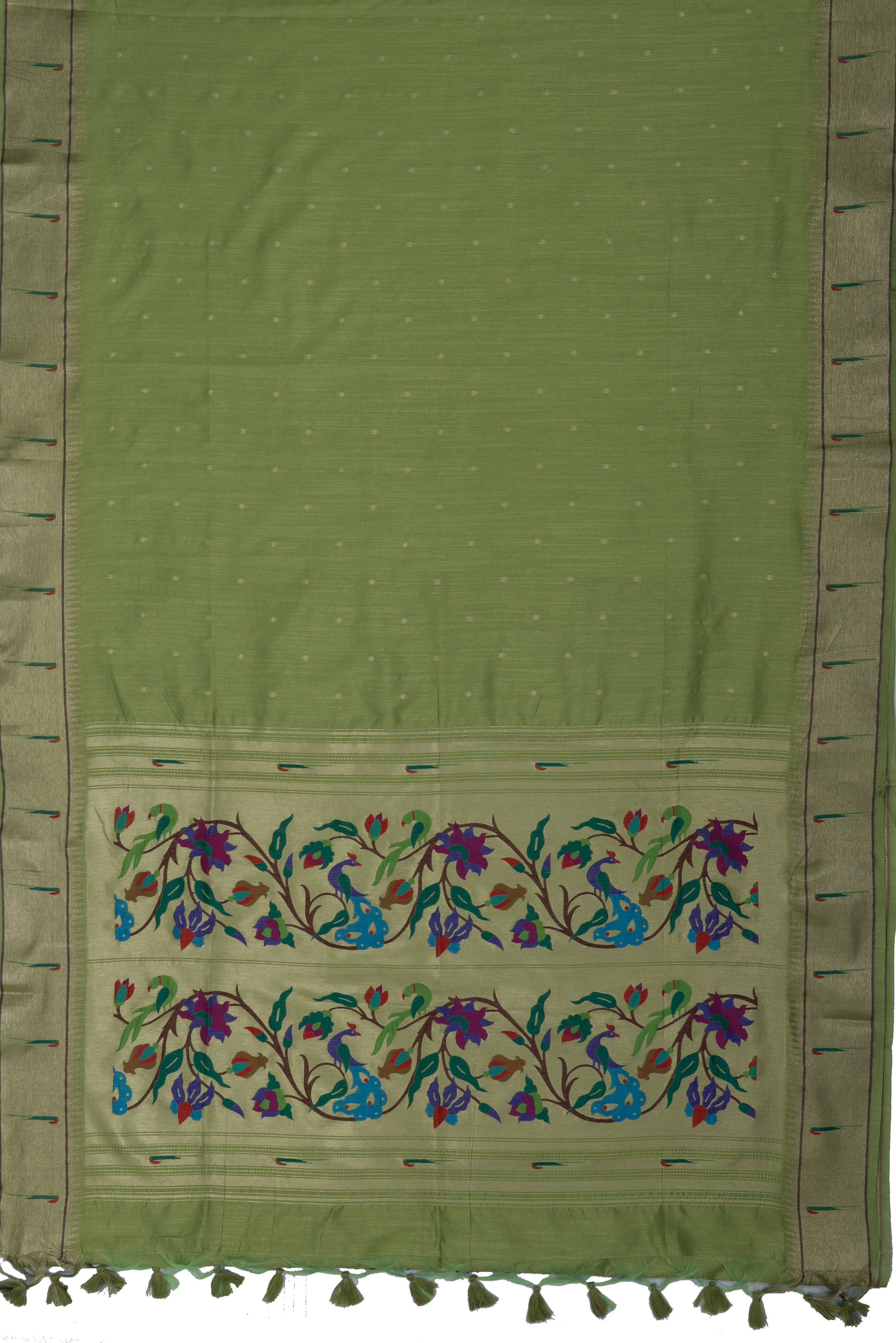 Lime Green Tussar Silk Munya Paithani with Tissue Jaal blouse