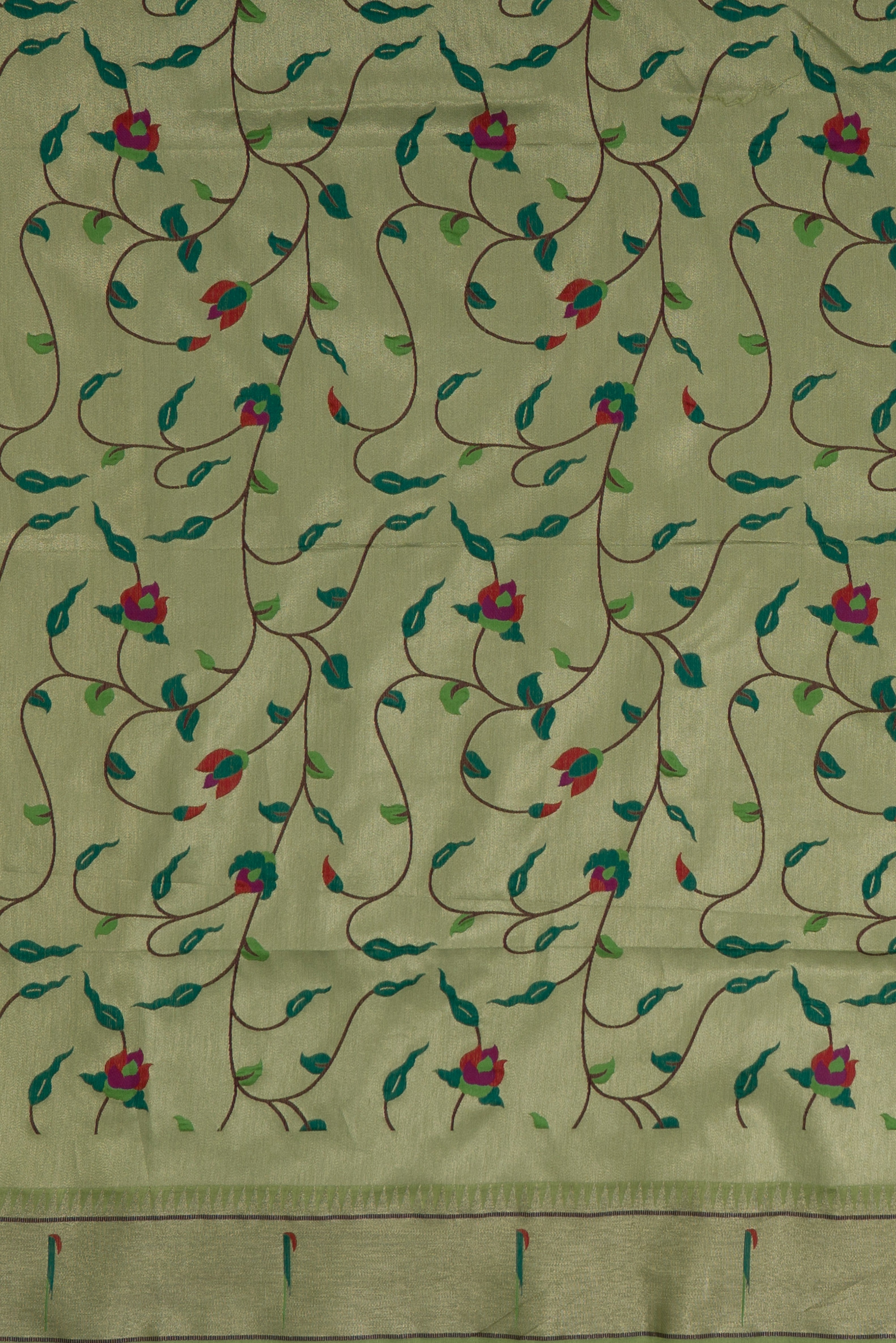 Lime Green Tussar Silk Munya Paithani with Tissue Jaal blouse