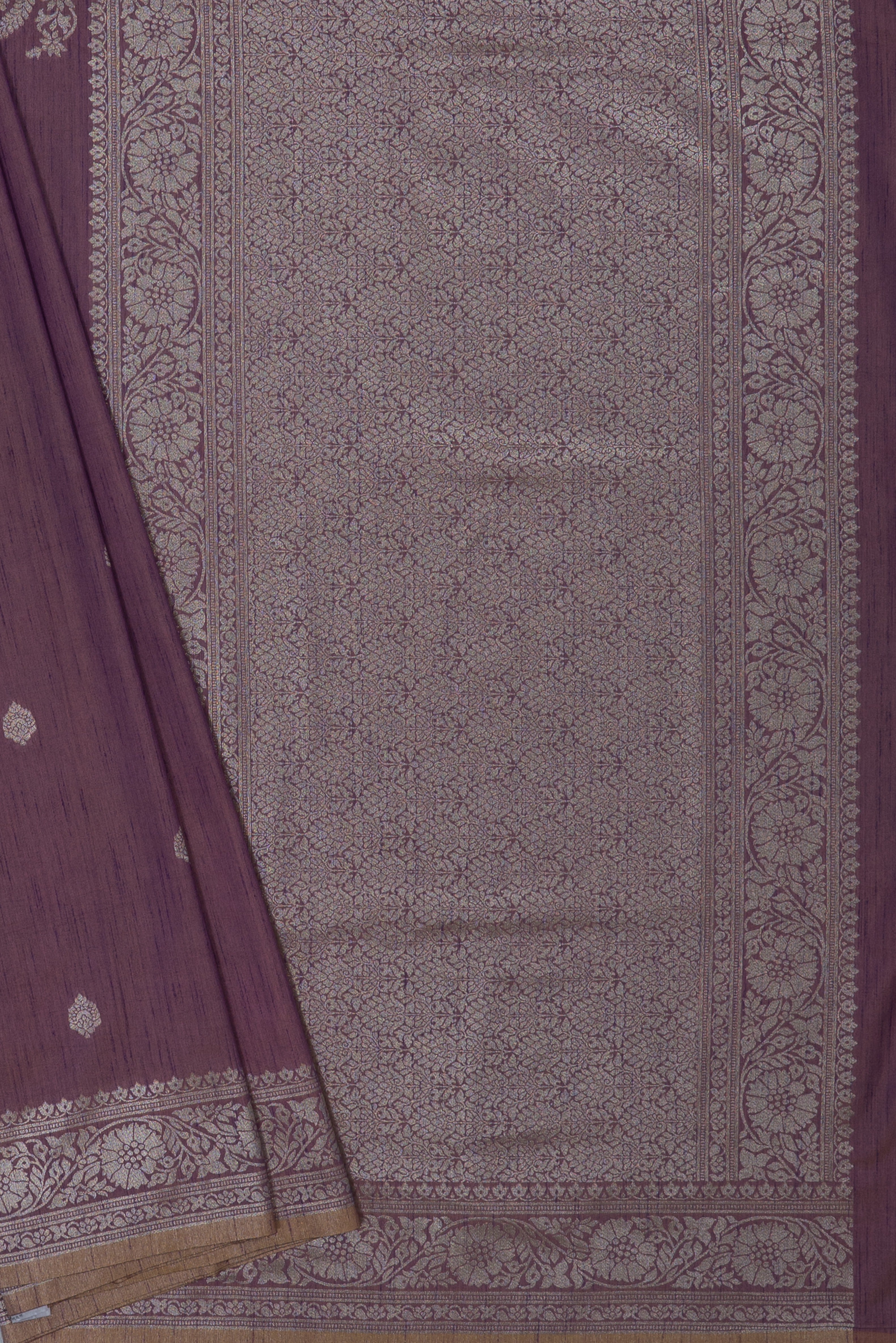 Pastel Purple Tussar Silk Banarasi Saree with Silver Zari butti