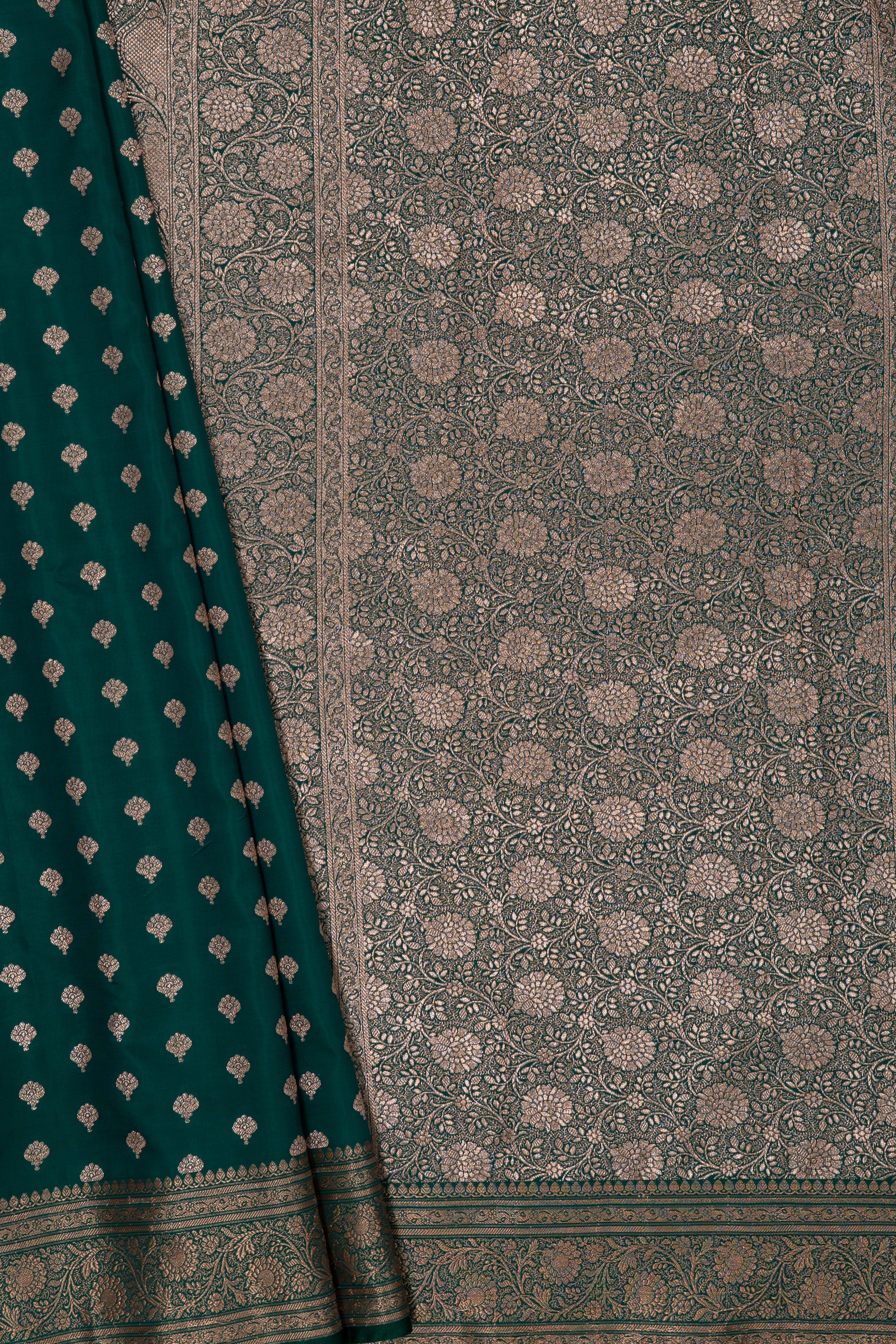 Bottle Green Soft Silk Banarasi Saree with Jamdani Pallu
