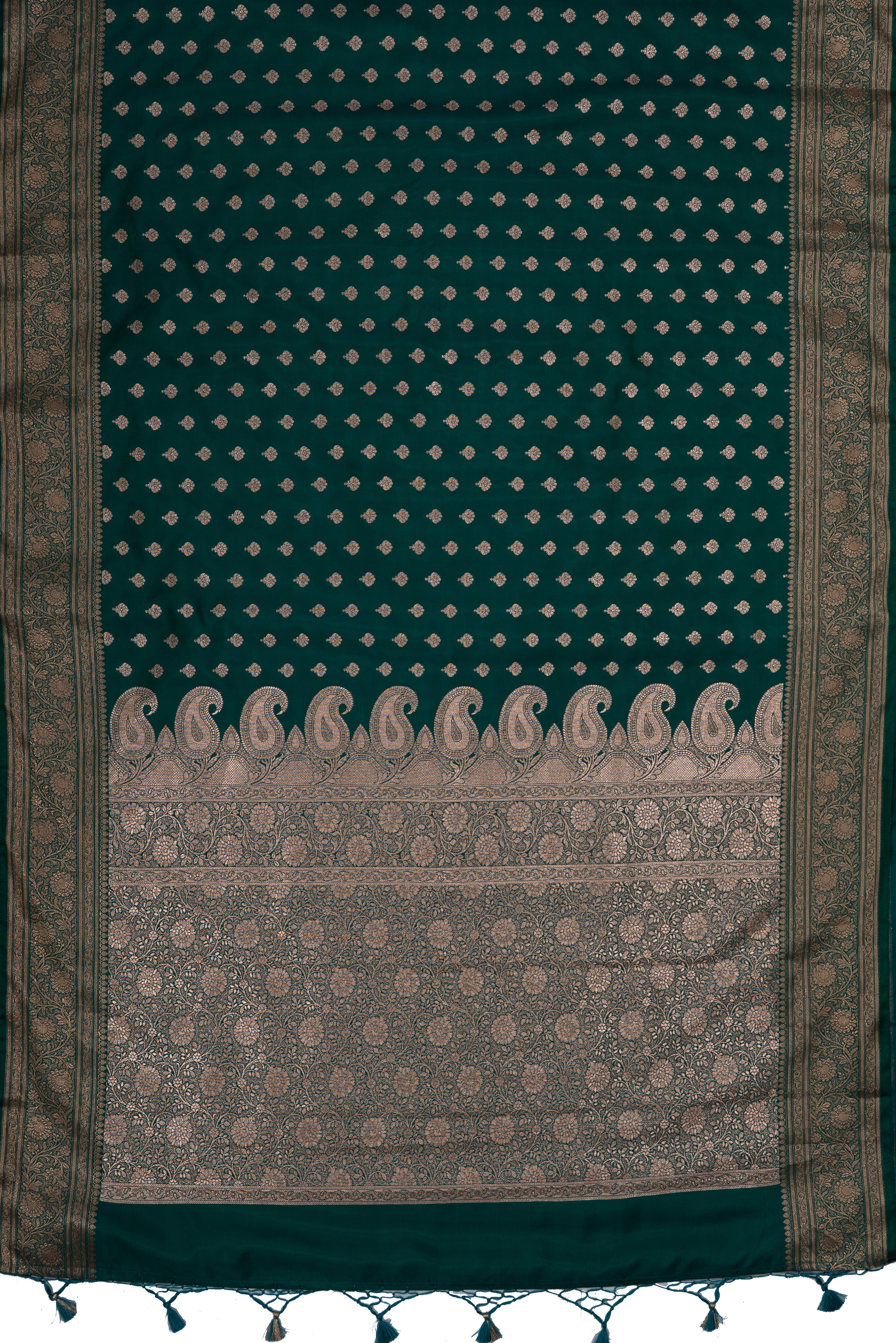 Bottle Green Soft Silk Banarasi Saree with Jamdani Pallu