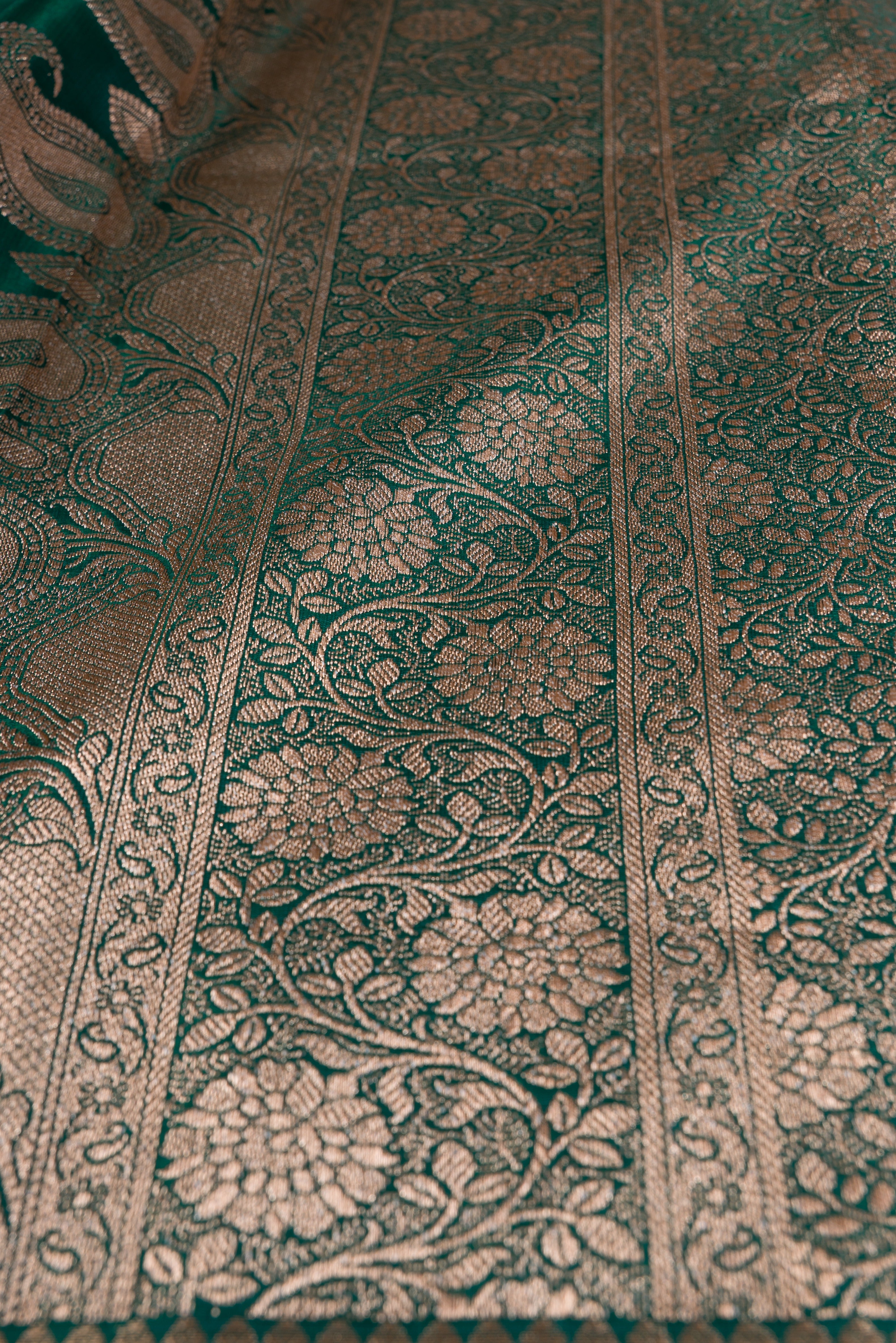 Bottle Green Soft Silk Banarasi Saree with Jamdani Pallu