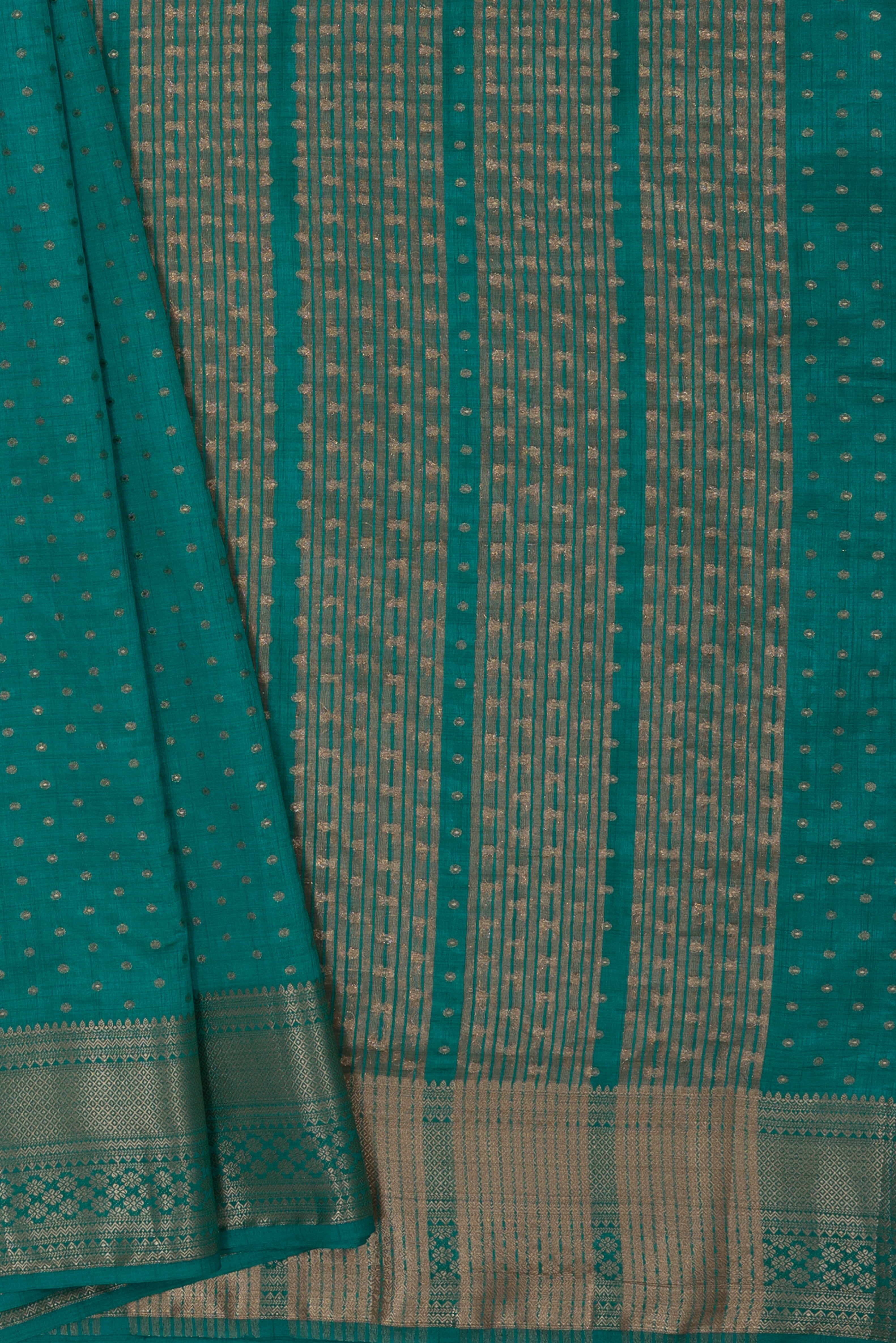 Sea Green Tussar Silk Banarasi Saree with heavy Gold Zari border