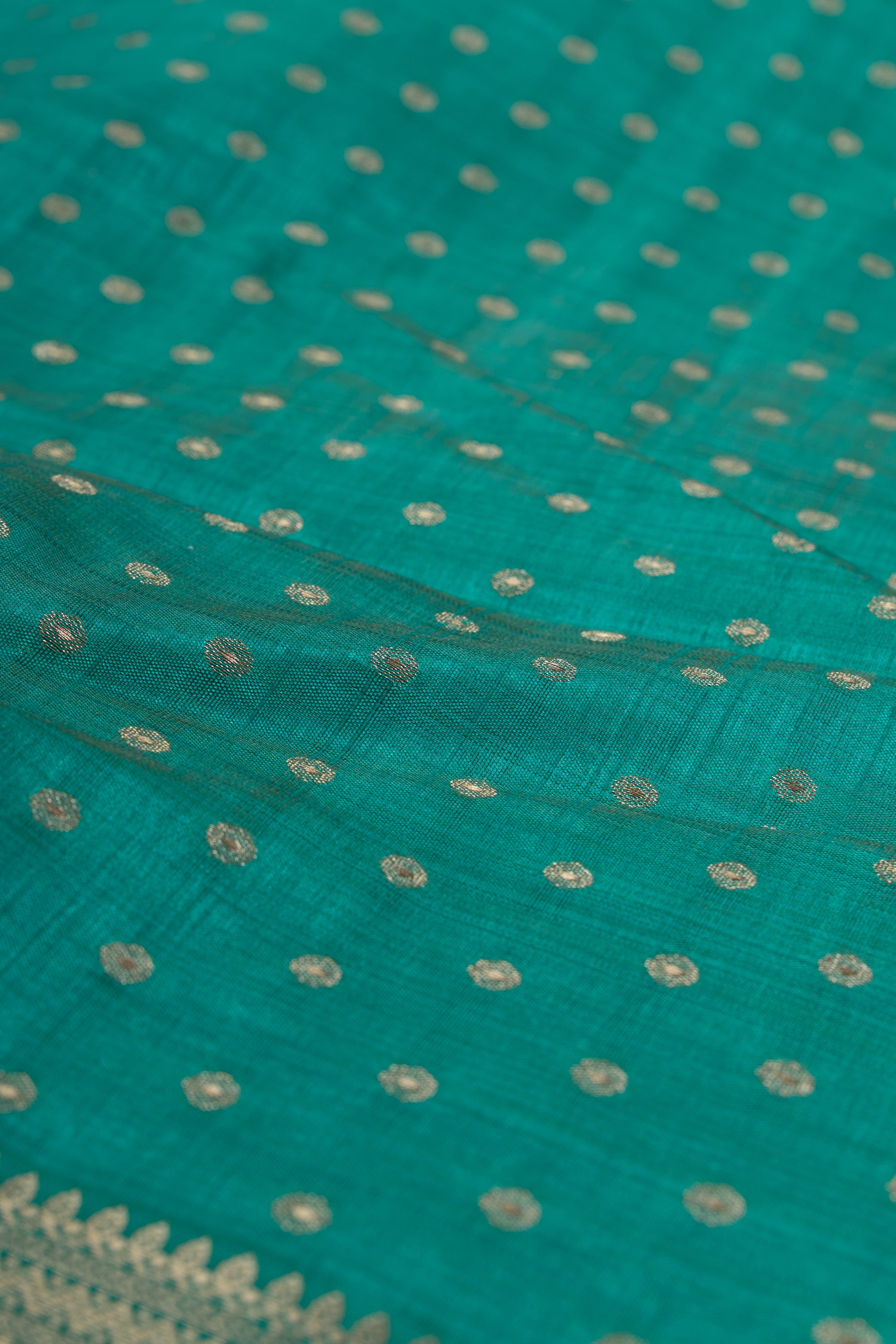 Sea Green Tussar Silk Banarasi Saree with heavy Gold Zari border