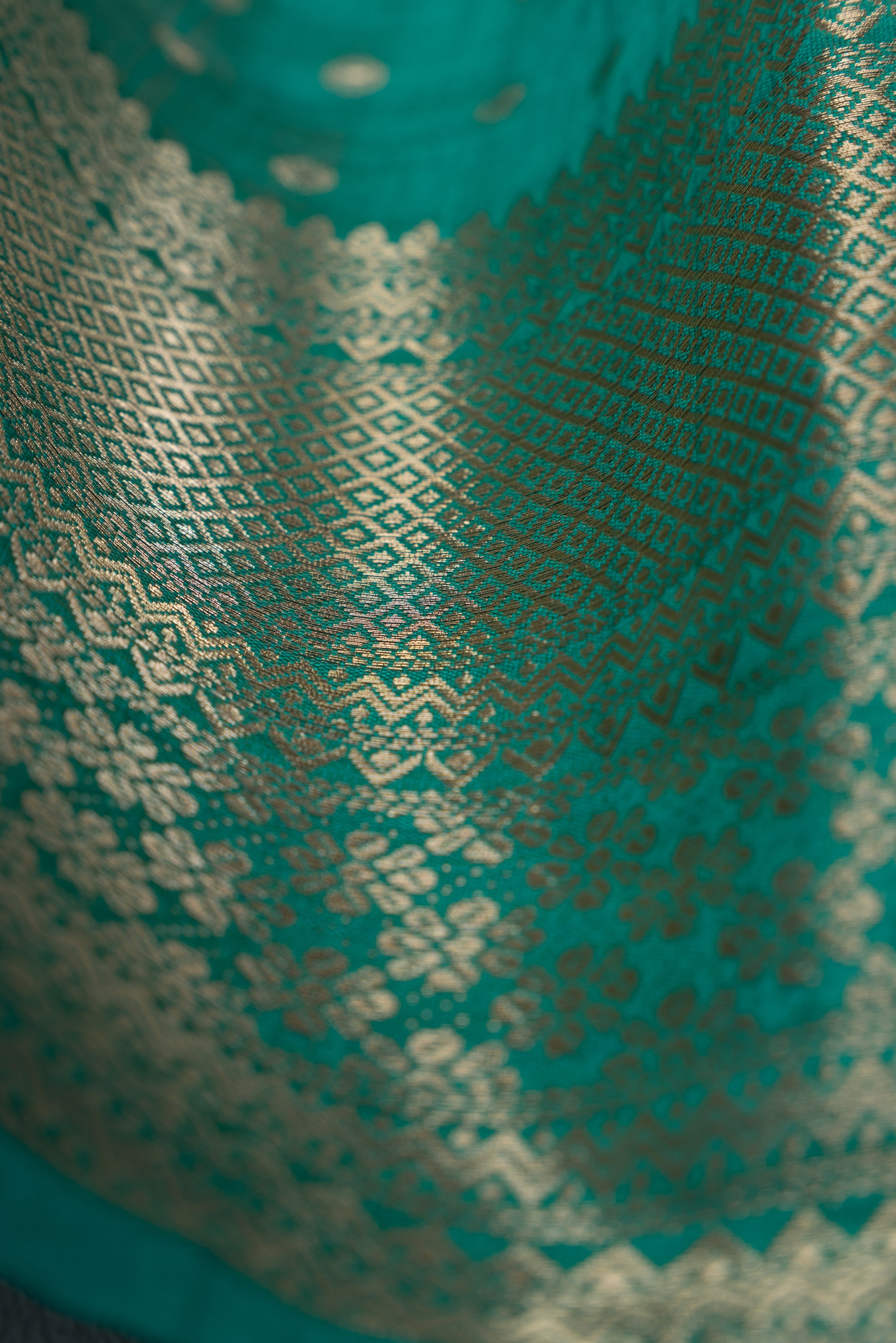 Sea Green Tussar Silk Banarasi Saree with heavy Gold Zari border