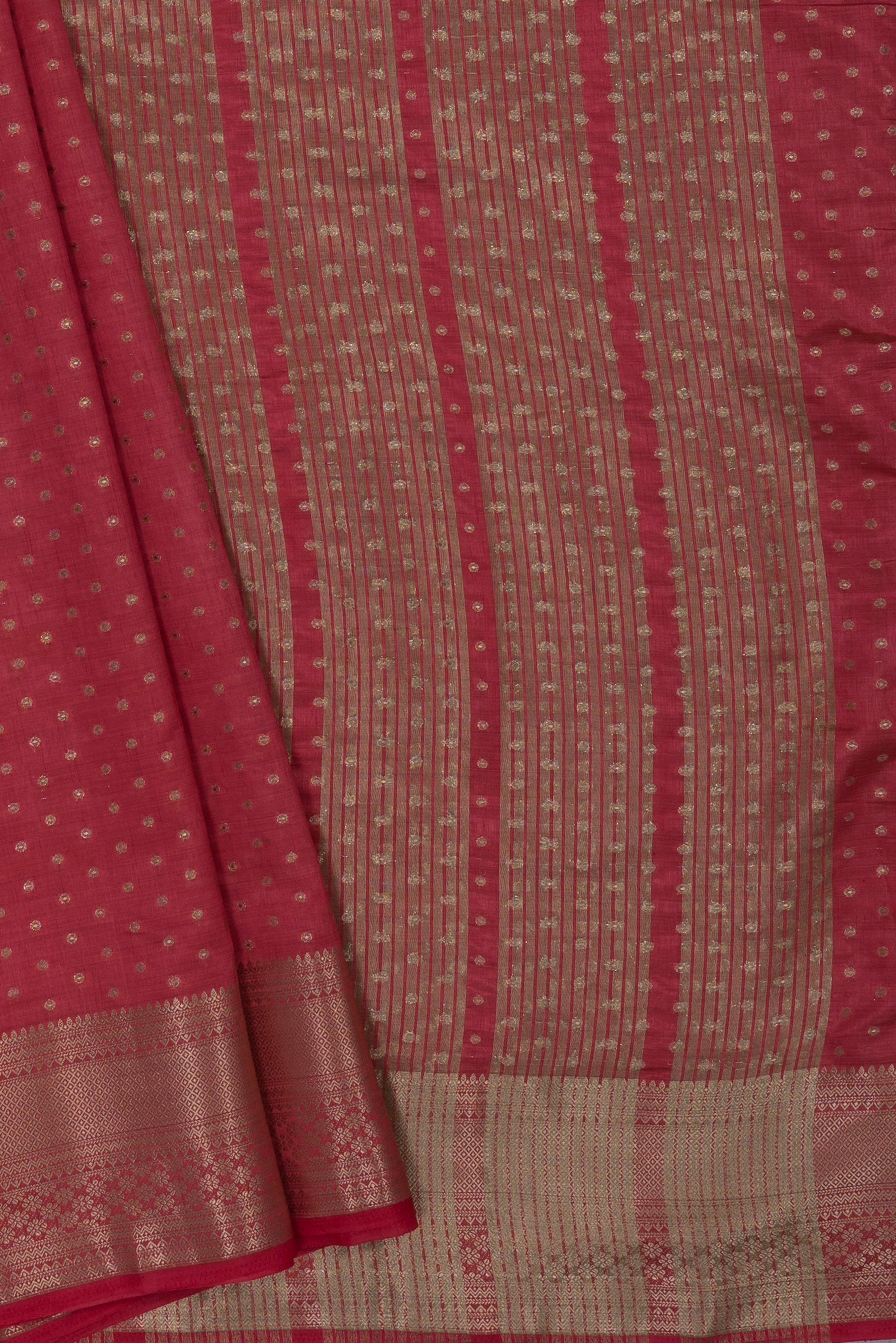 Rose Tussar Silk Banarasi Saree with heavy Gold Zari border