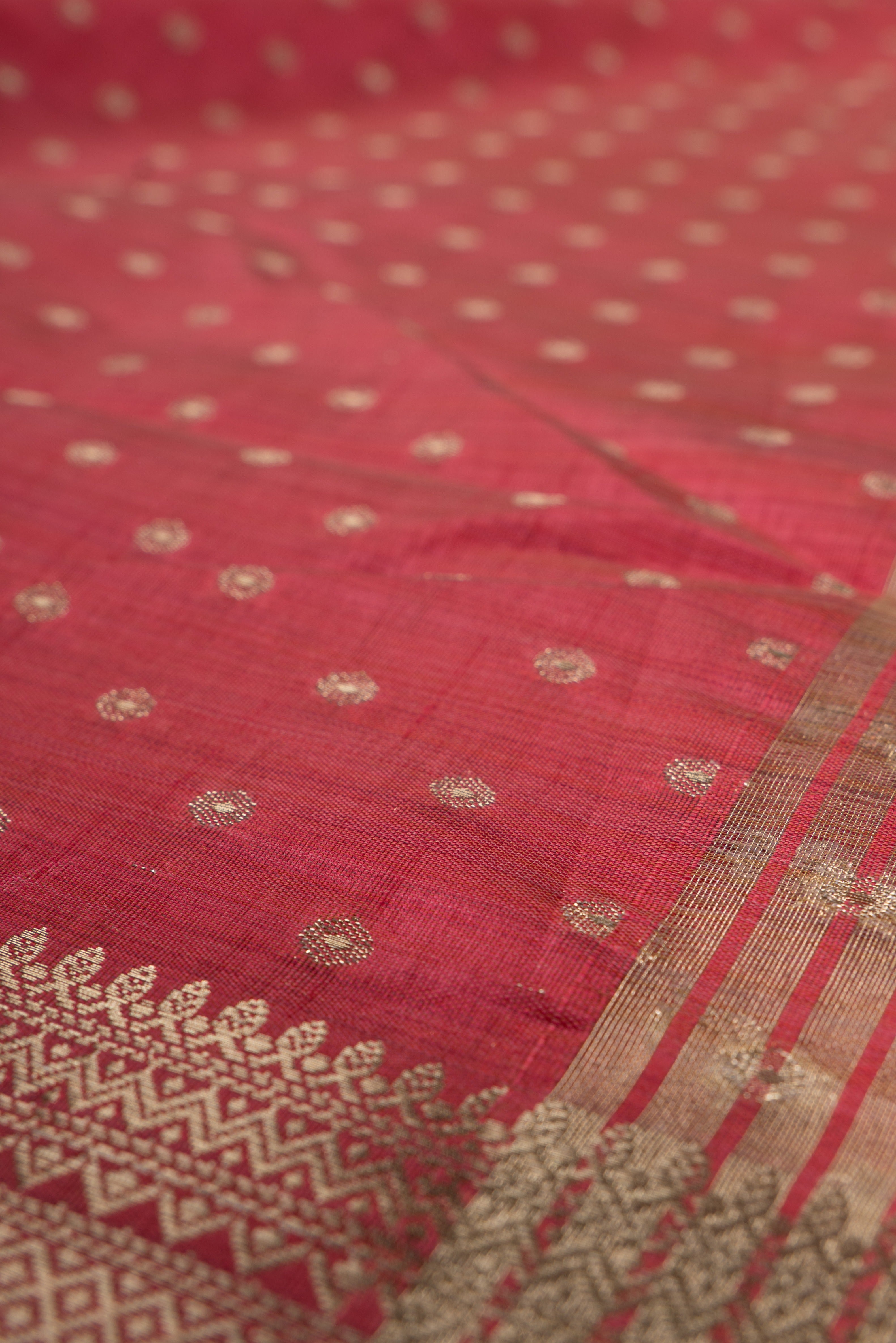 Rose Tussar Silk Banarasi Saree with heavy Gold Zari border