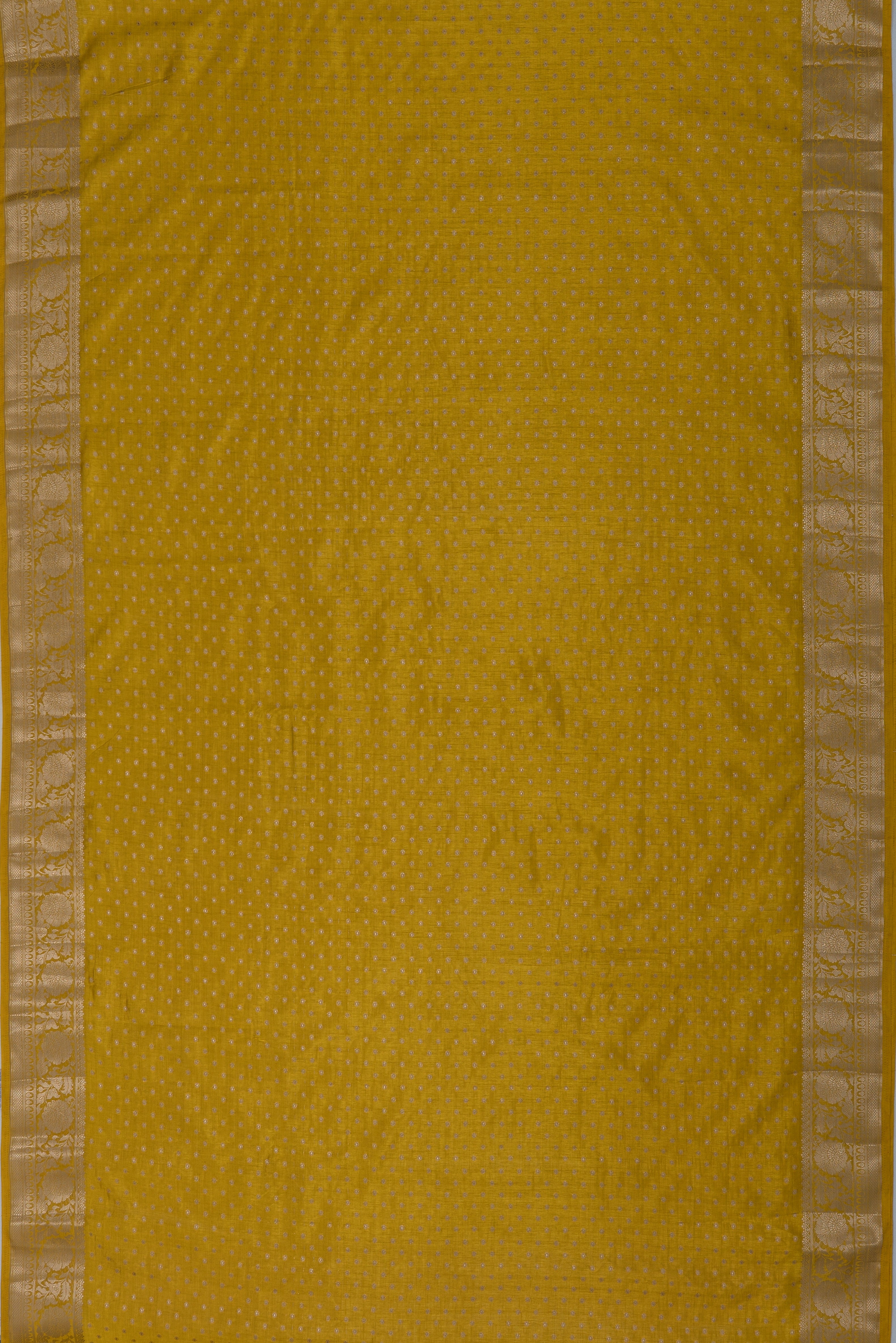 Haldi Yellow Tussar Silk Banarasi Saree with Gold Zari border and butti