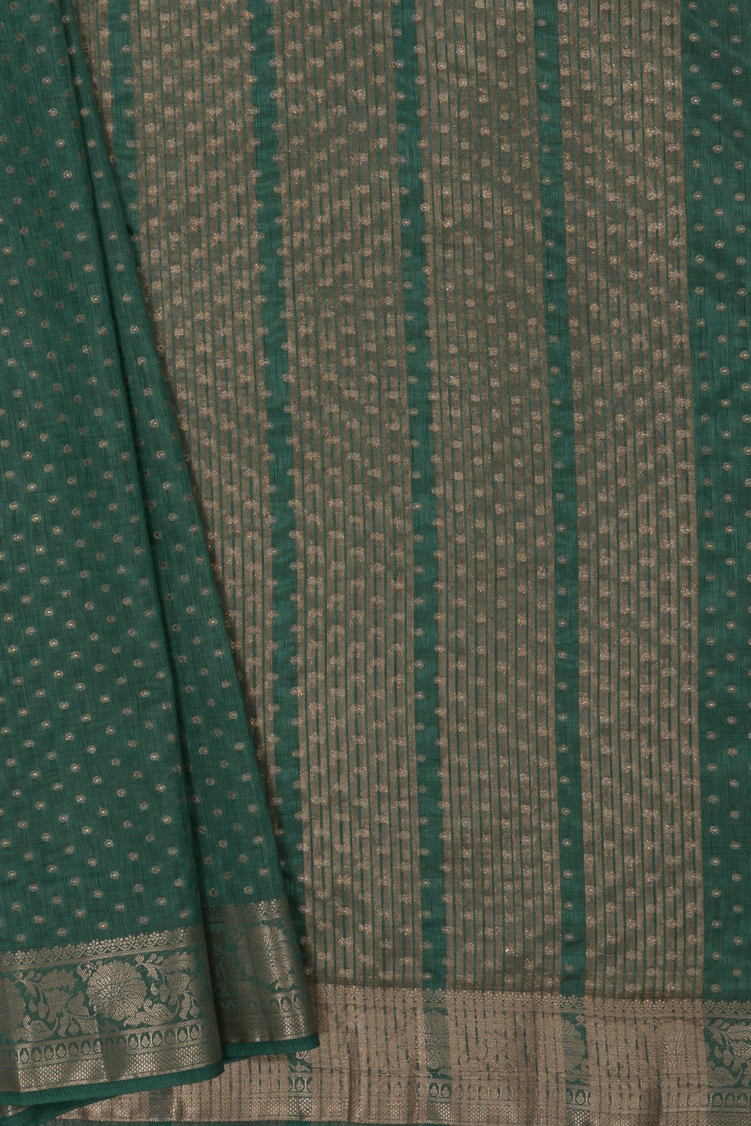 Forest Green Tussar Silk Banarasi Saree with heavy Gold Zari border