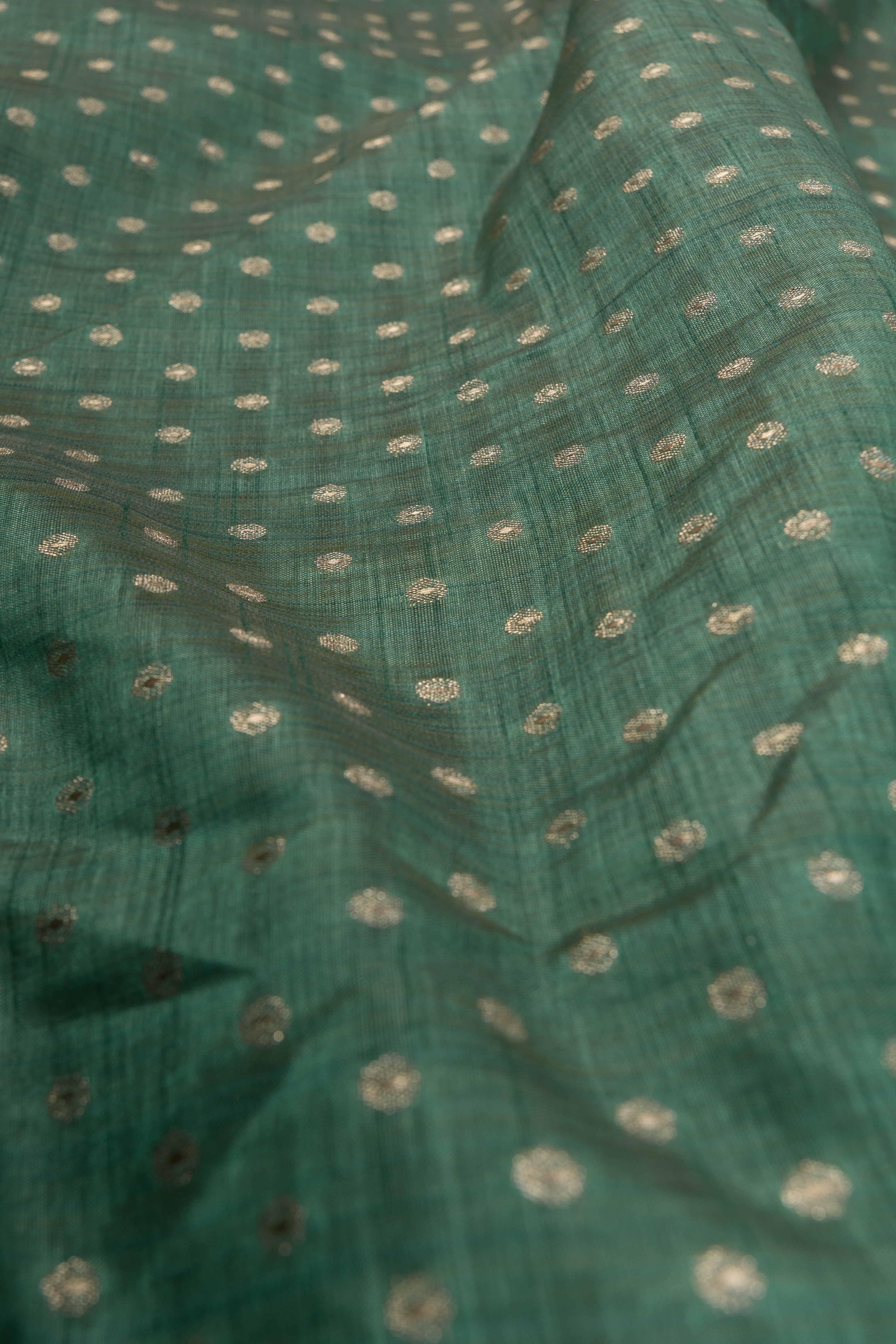 Forest Green Tussar Silk Banarasi Saree with heavy Gold Zari border