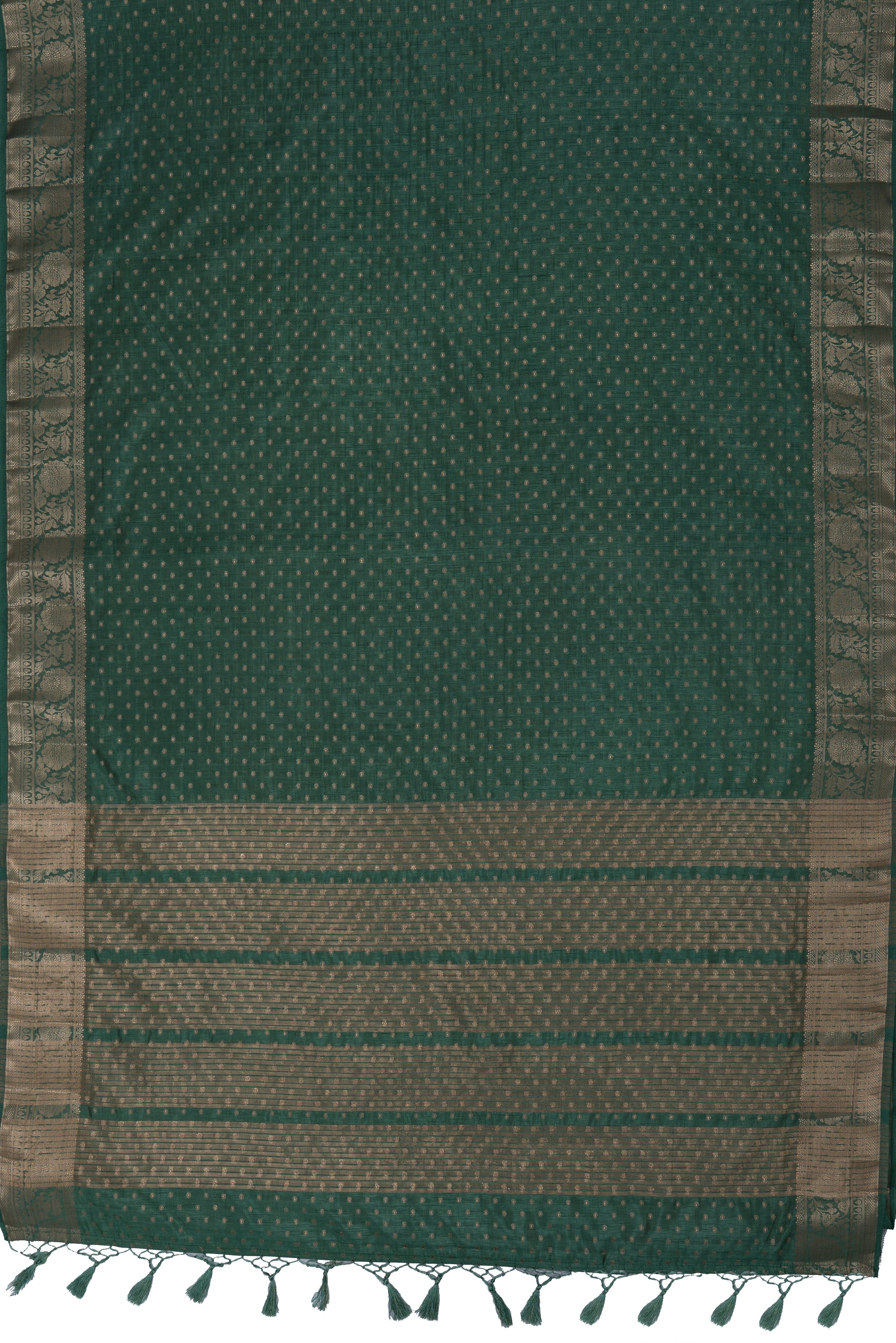 Forest Green Tussar Silk Banarasi Saree with heavy Gold Zari border