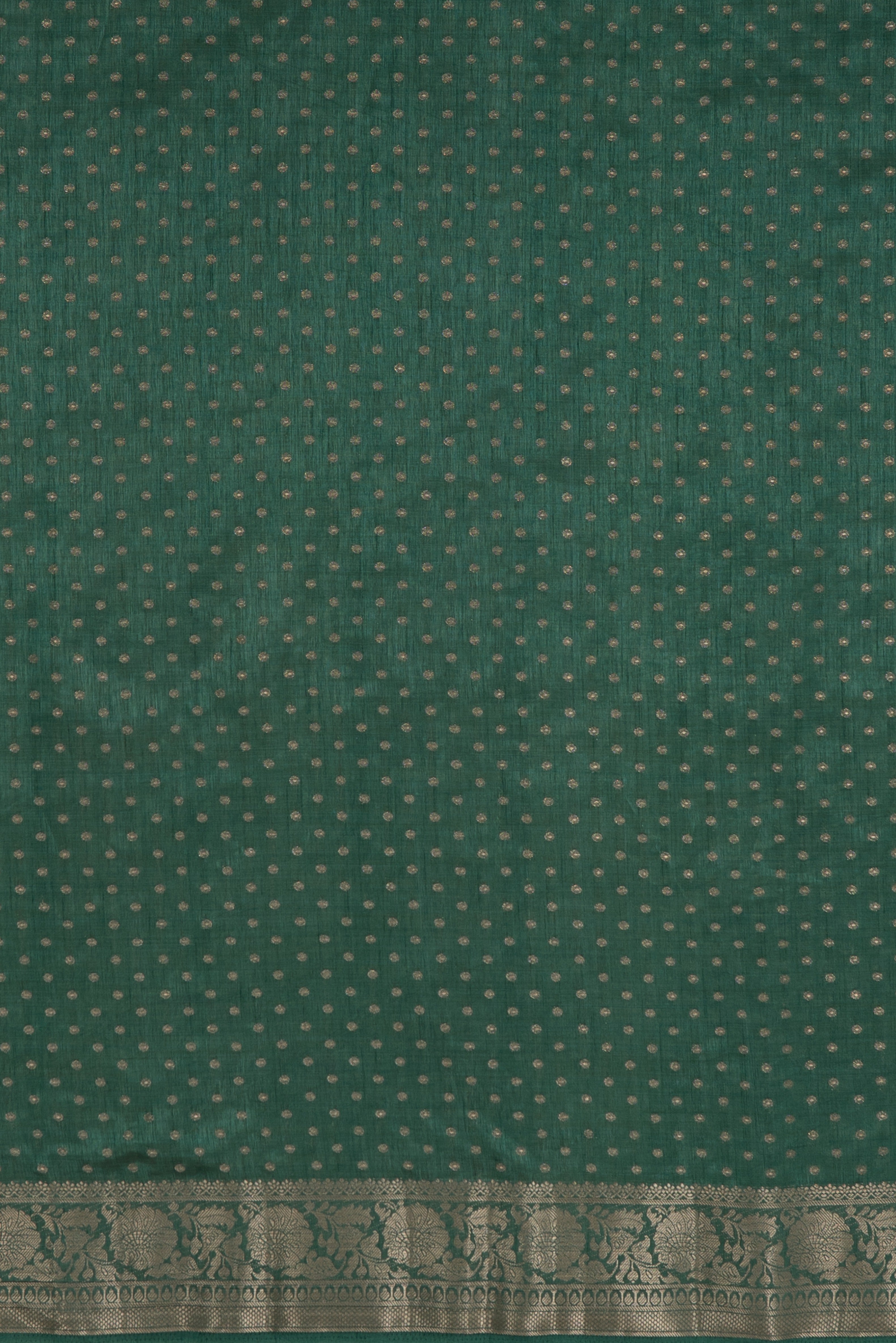 Forest Green Tussar Silk Banarasi Saree with heavy Gold Zari border