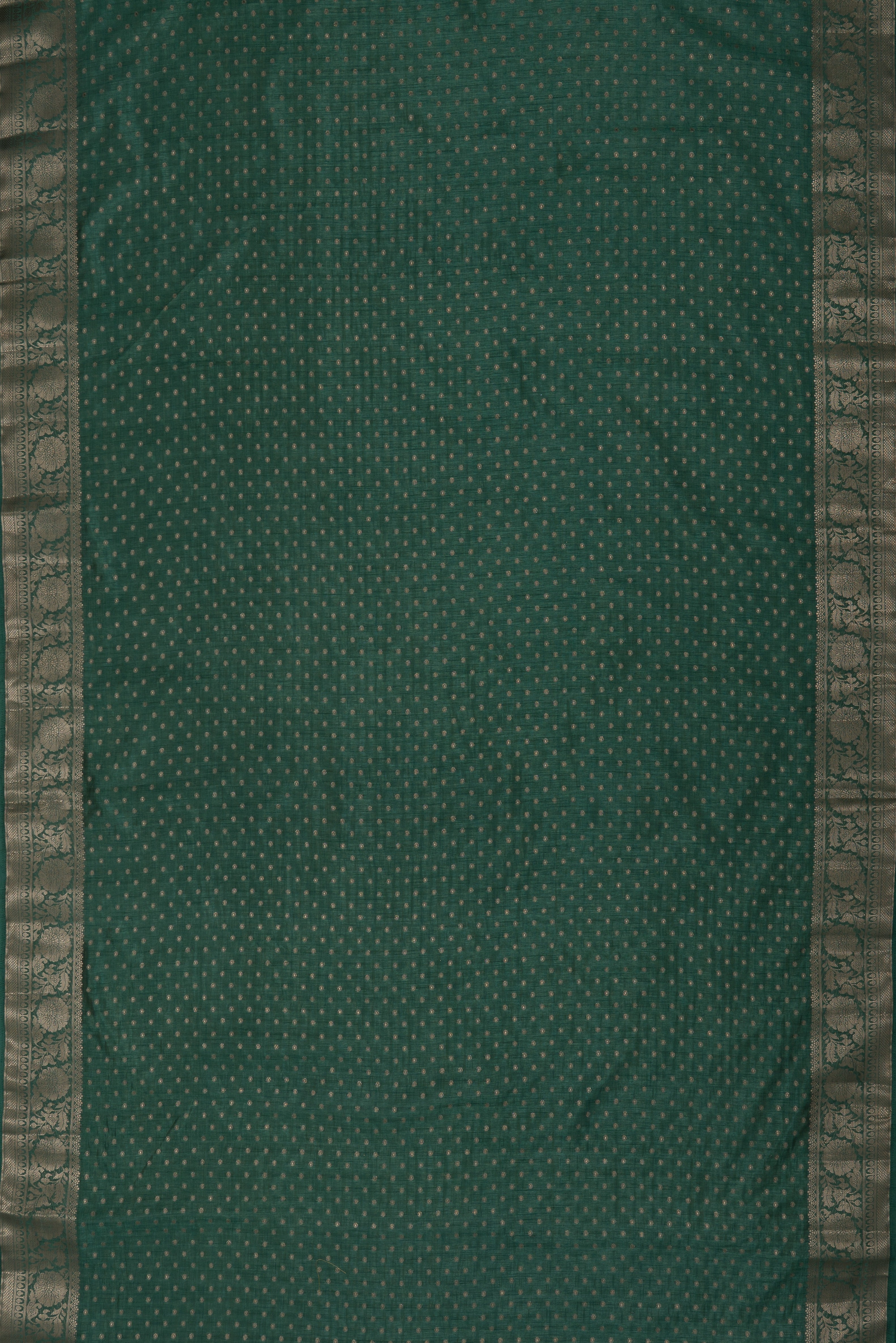 Forest Green Tussar Silk Banarasi Saree with heavy Gold Zari border