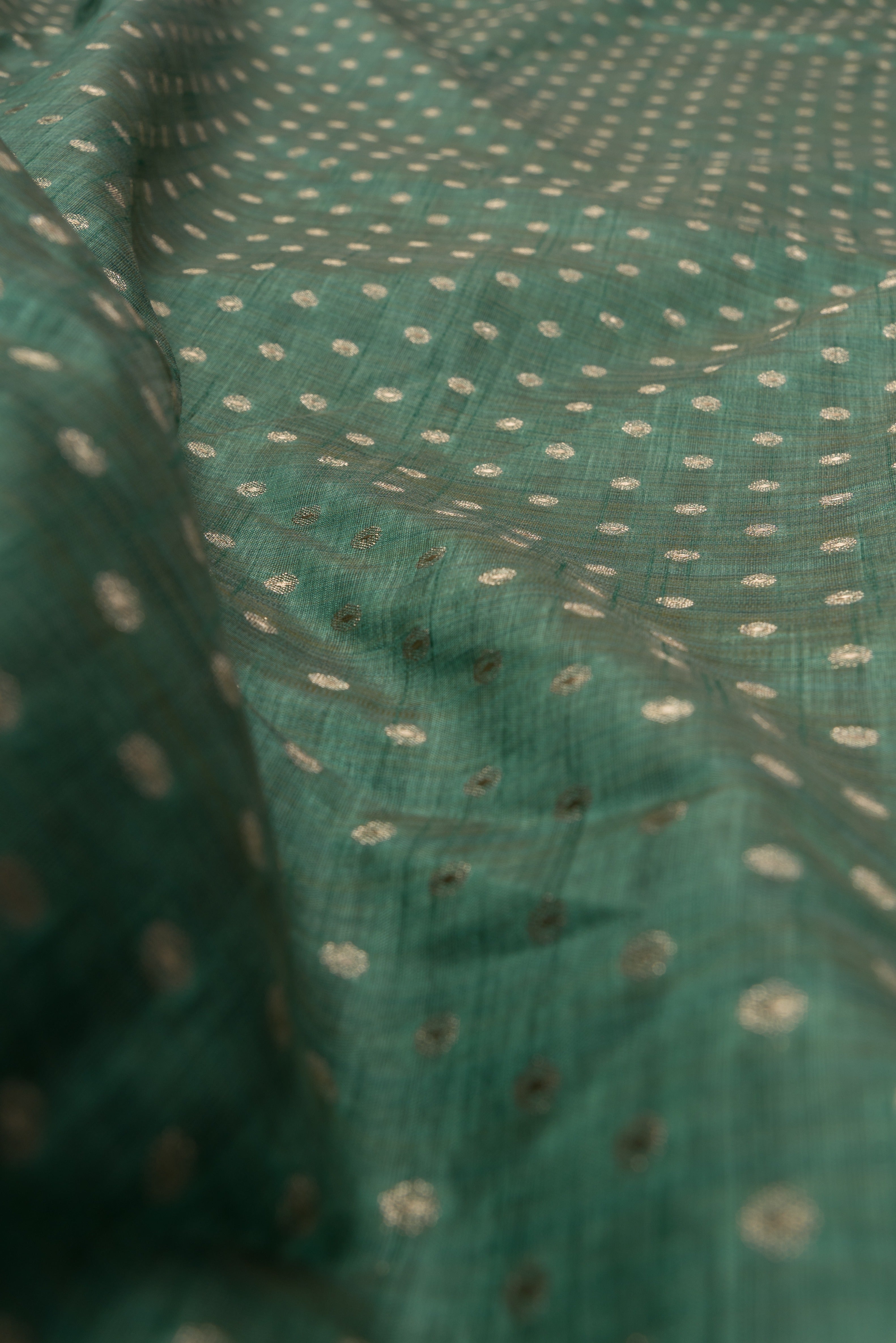 Forest Green Tussar Silk Banarasi Saree with heavy Gold Zari border