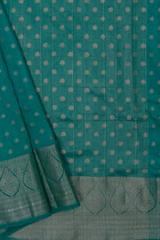 Rama Green Tussar Silk Banarasi Saree with White Gold Zariwork