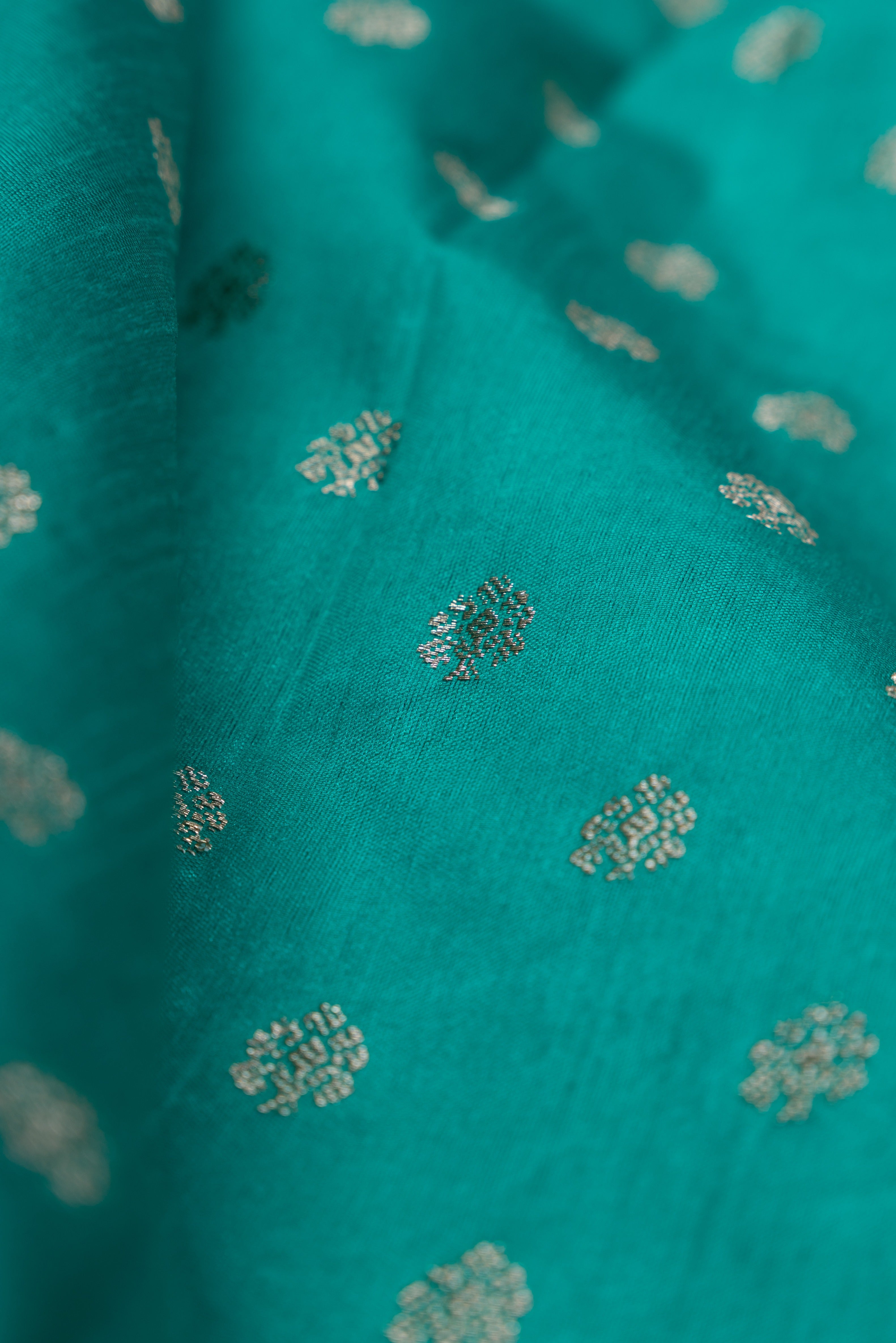 Rama Green Tussar Silk Banarasi Saree with White Gold Zariwork