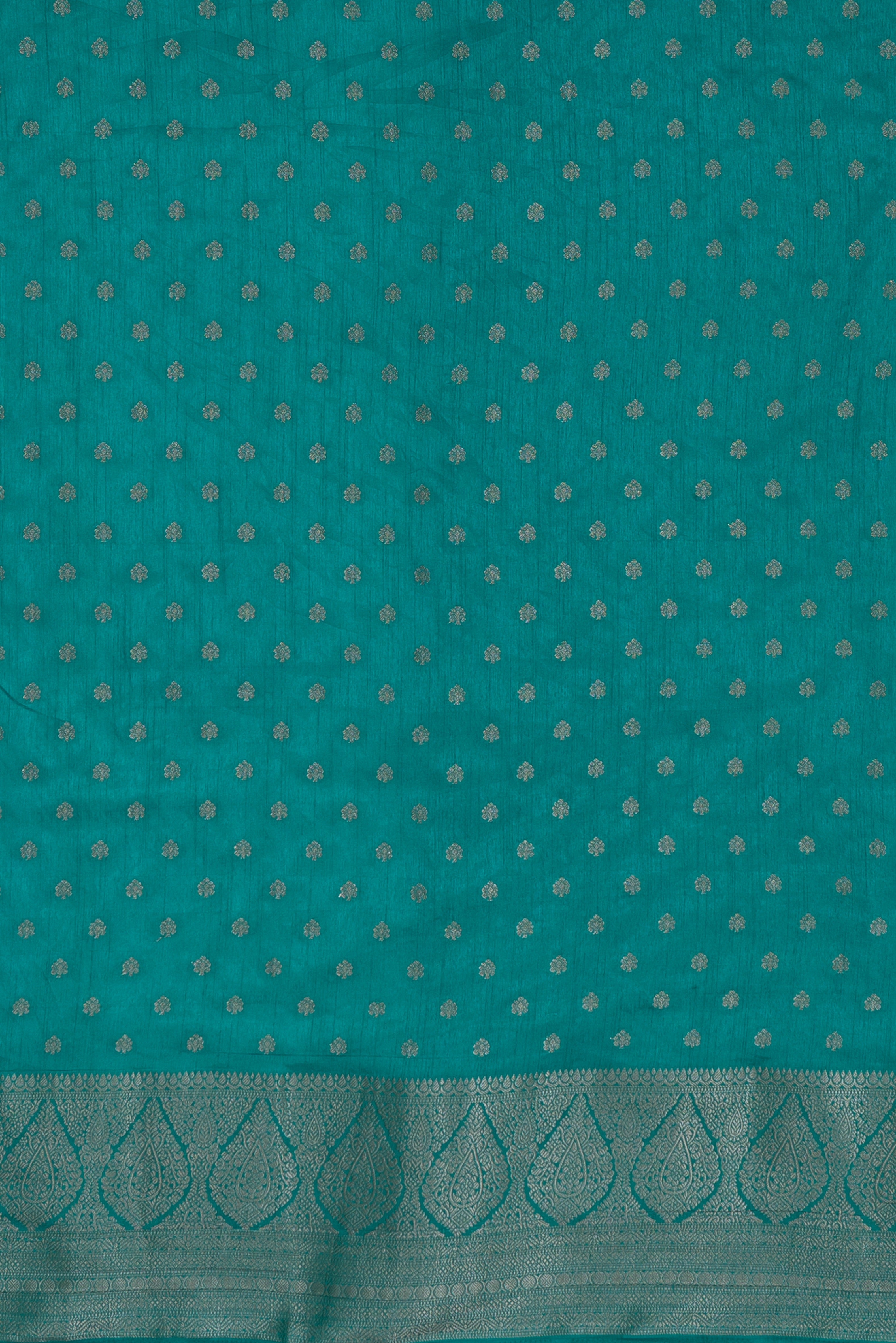 Rama Green Tussar Silk Banarasi Saree with White Gold Zariwork