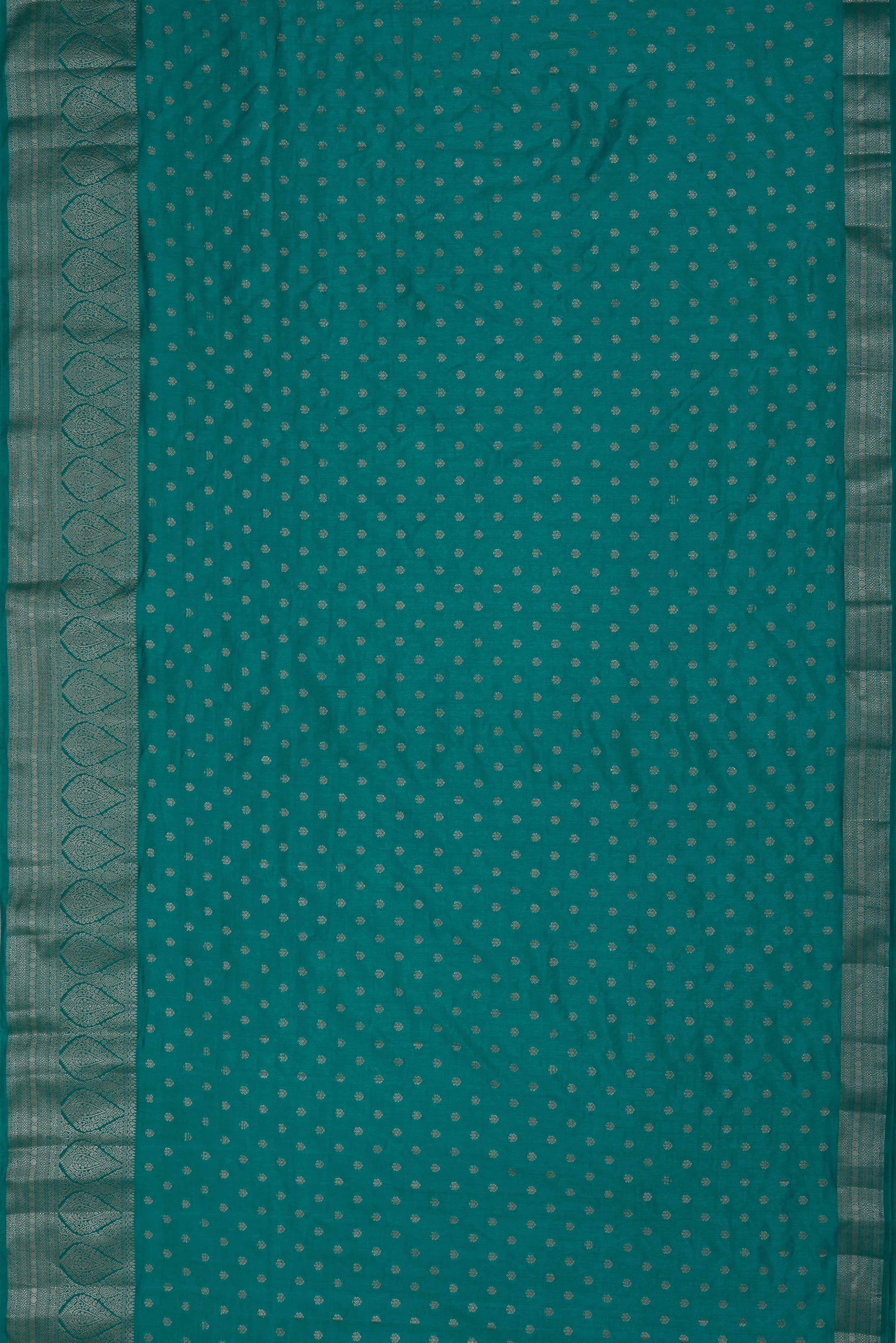 Rama Green Tussar Silk Banarasi Saree with White Gold Zariwork