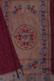 Rust Tussar Silk Paithani with Meena Pallu and Tissue blouse