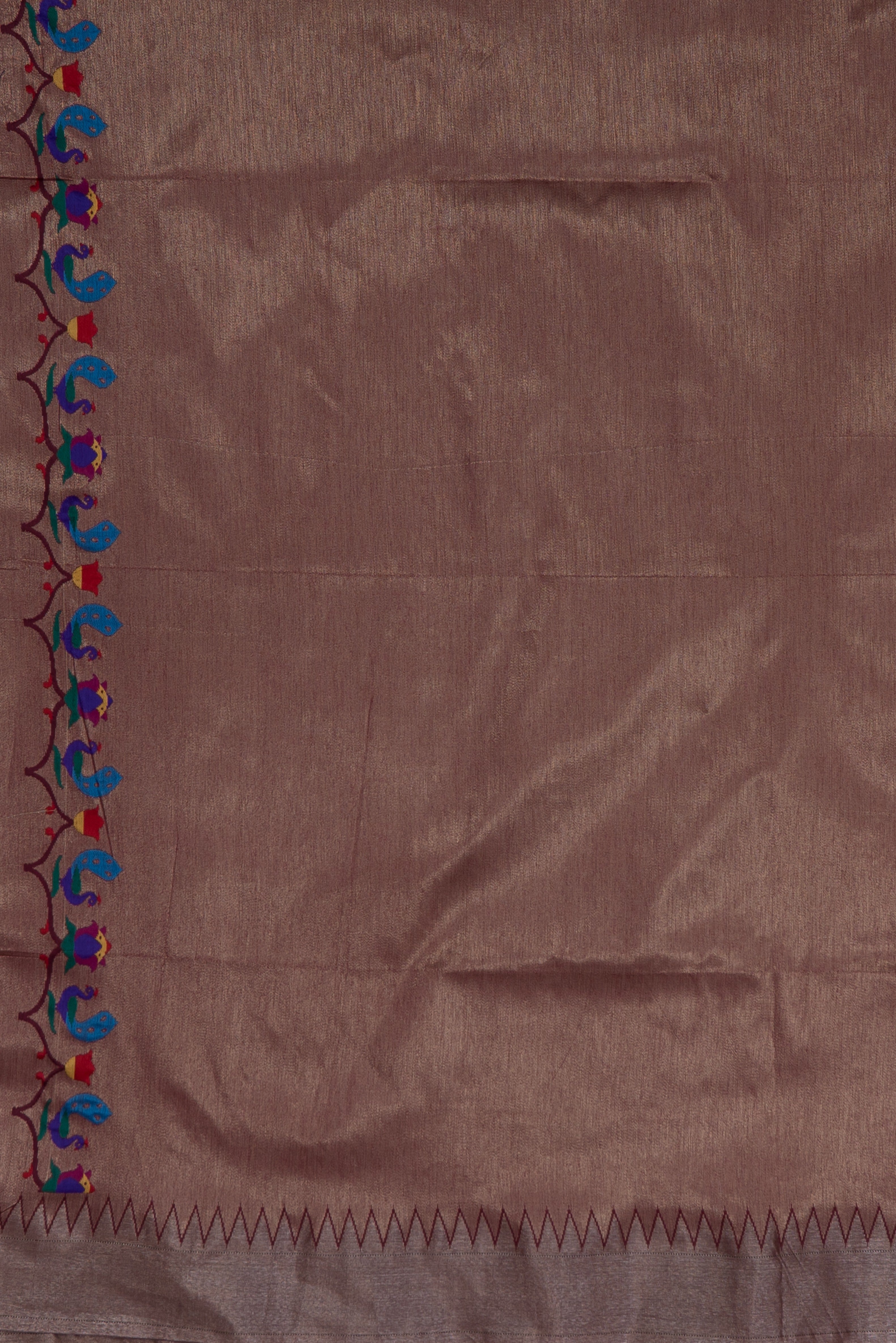 Rust Tussar Silk Paithani with Meena Pallu and Tissue blouse