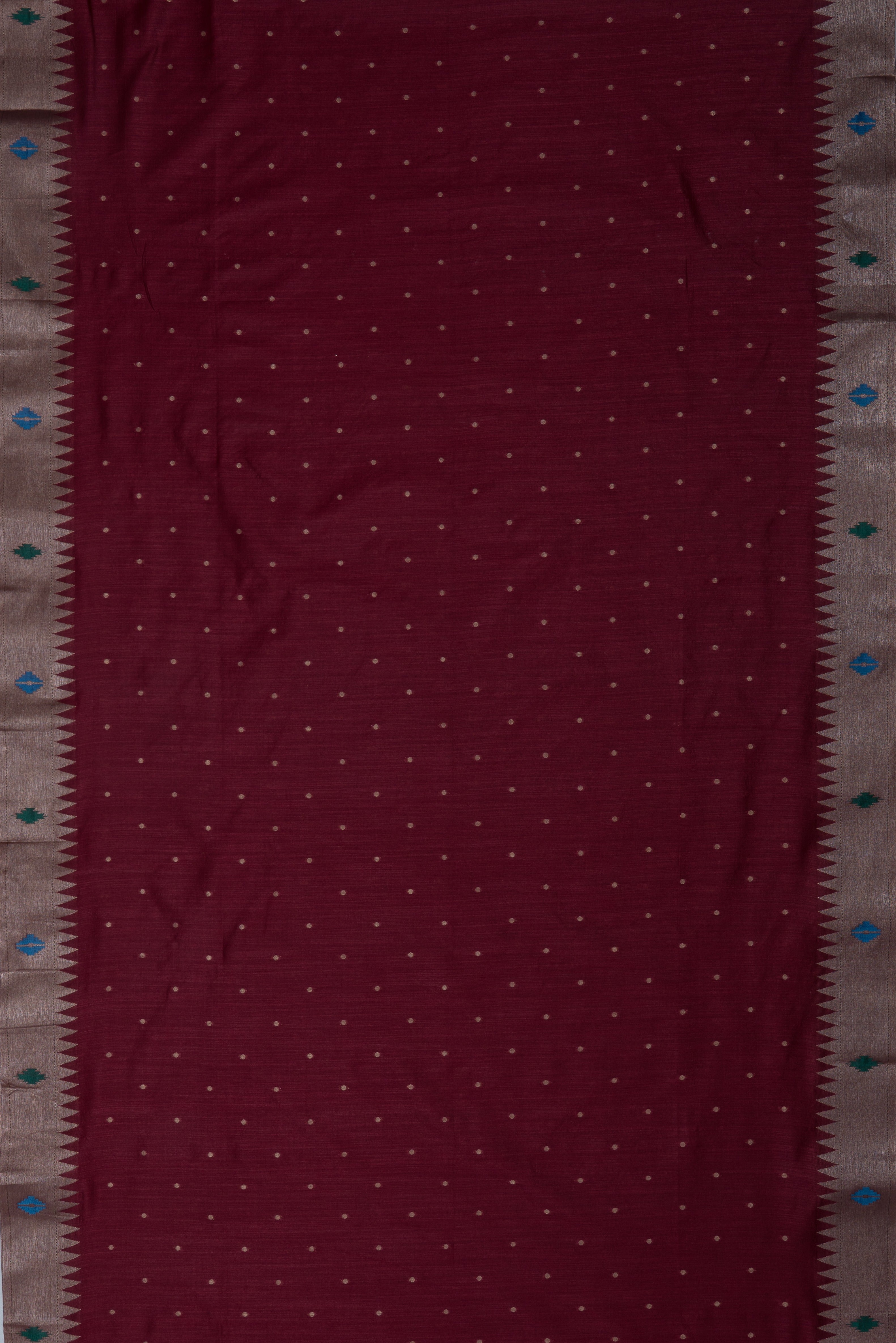 Rust Tussar Silk Paithani with Meena Pallu and Tissue blouse