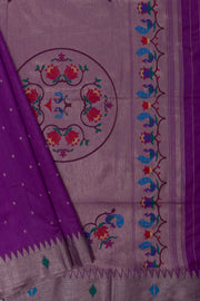 Purple Tussar Silk Paithani with Meena Pallu and Tissue blouse