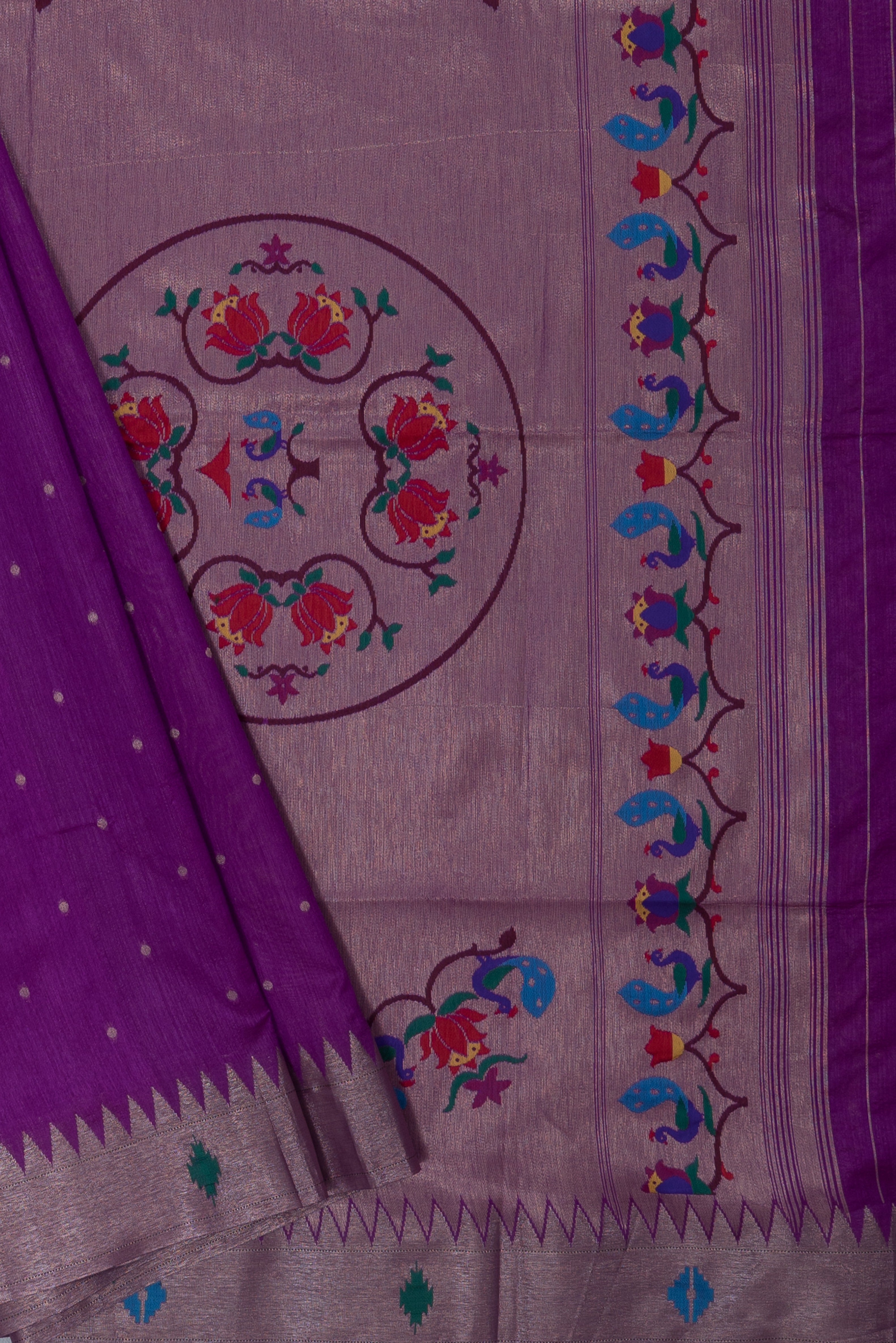 Purple Tussar Silk Paithani with Meena Pallu and Tissue blouse