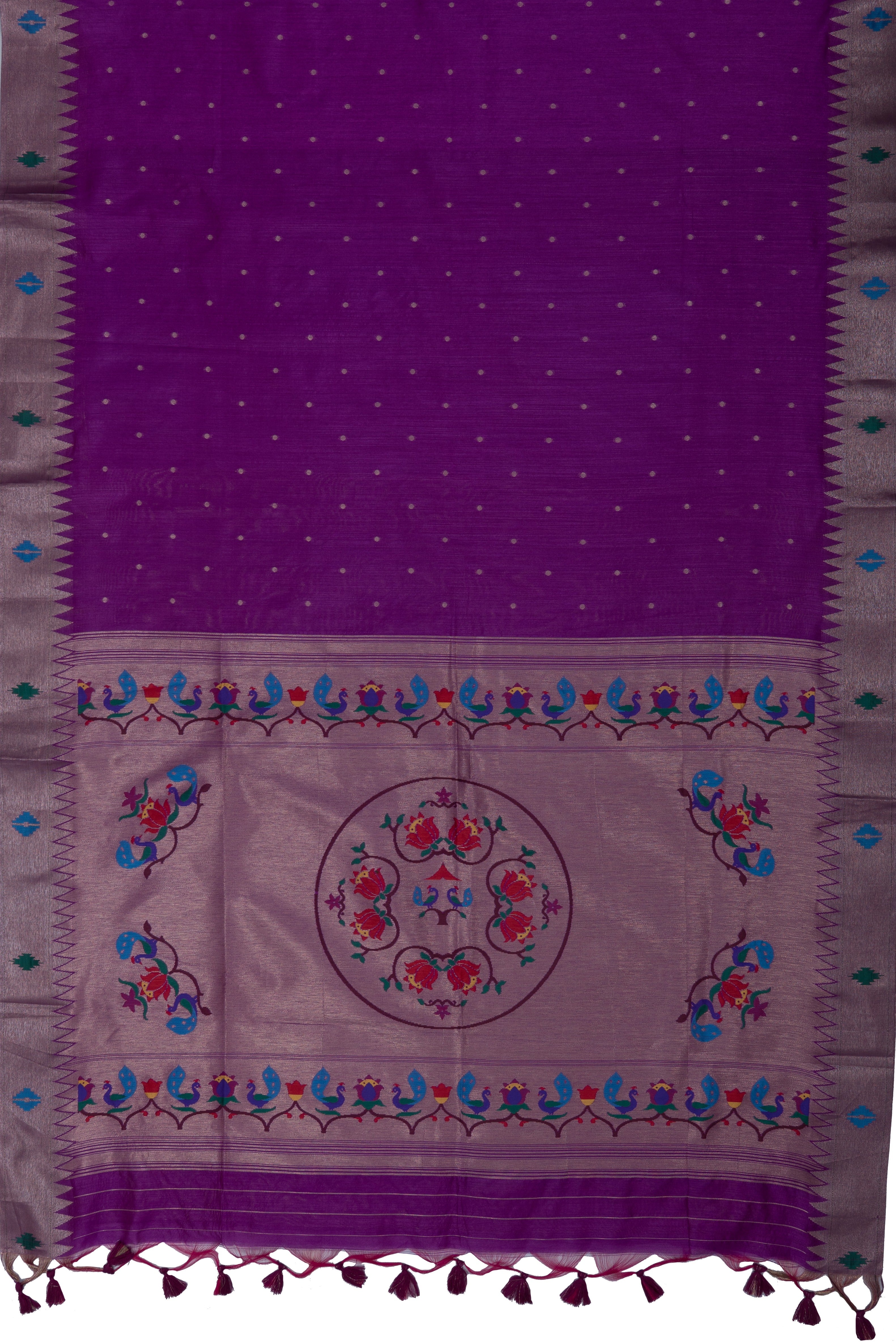 Purple Tussar Silk Paithani with Meena Pallu and Tissue blouse