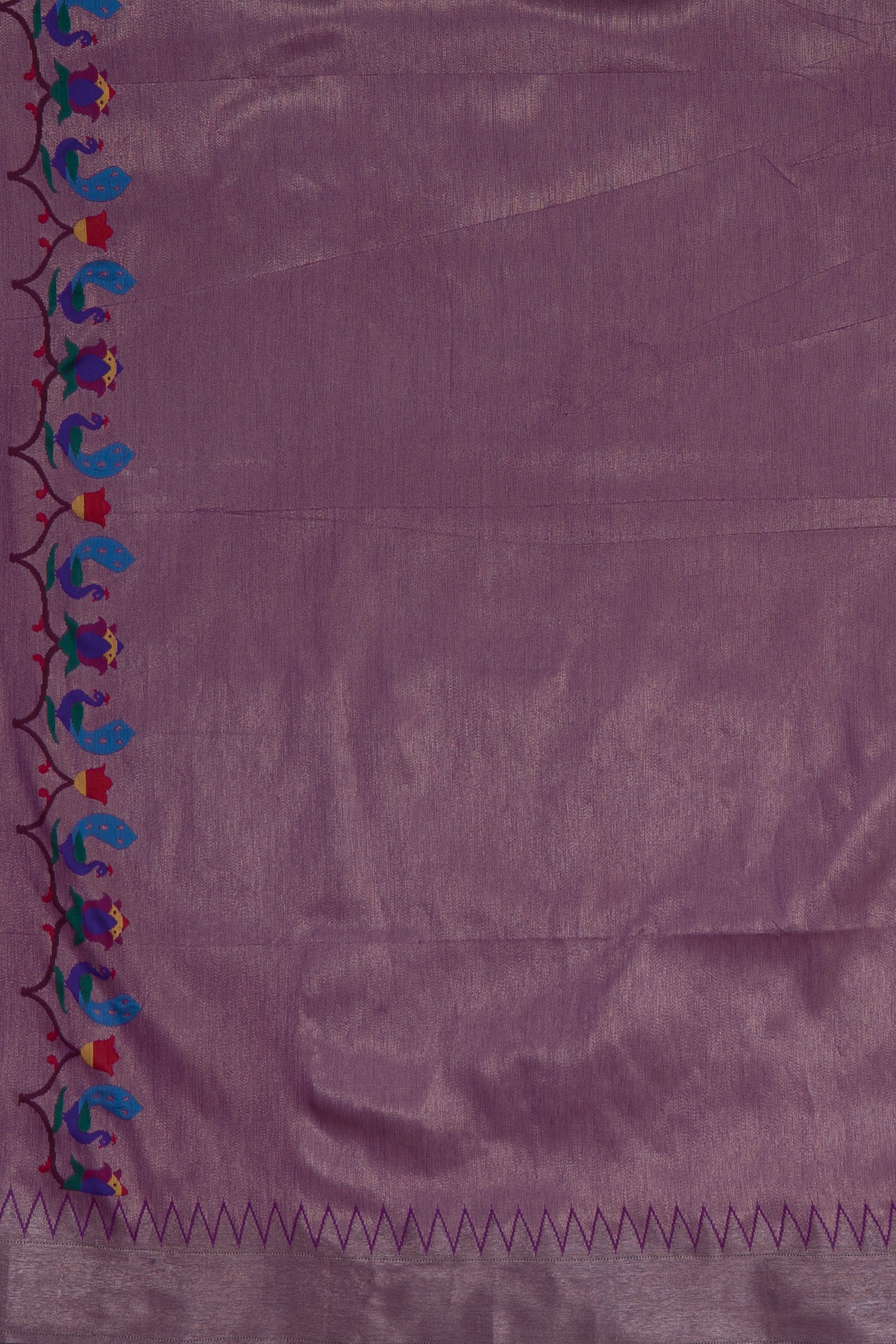 Purple Tussar Silk Paithani with Meena Pallu and Tissue blouse