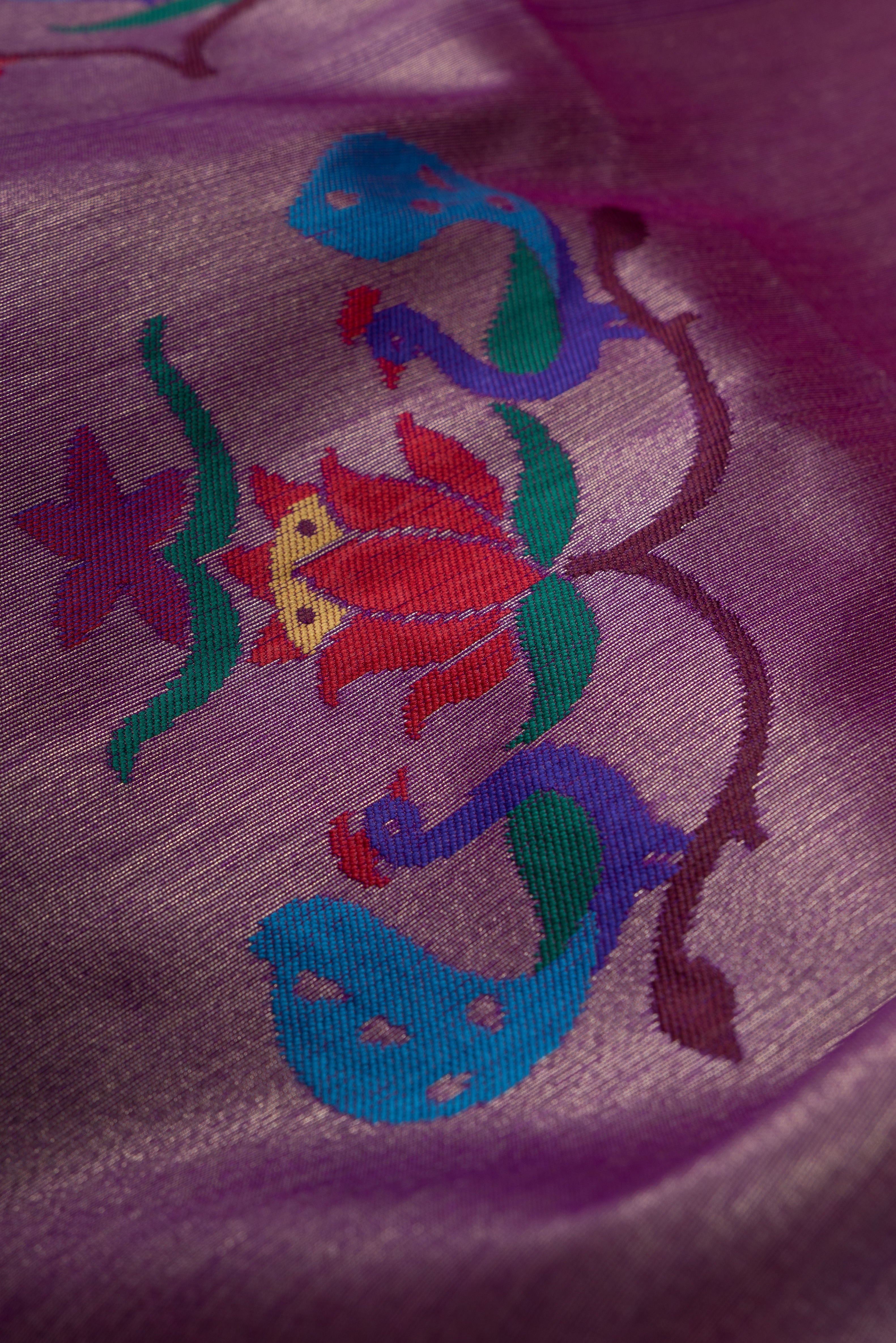 Purple Tussar Silk Paithani with Meena Pallu and Tissue blouse