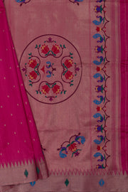 Rani Pink Tussar Silk Paithani with Meena Pallu and Tissue blouse