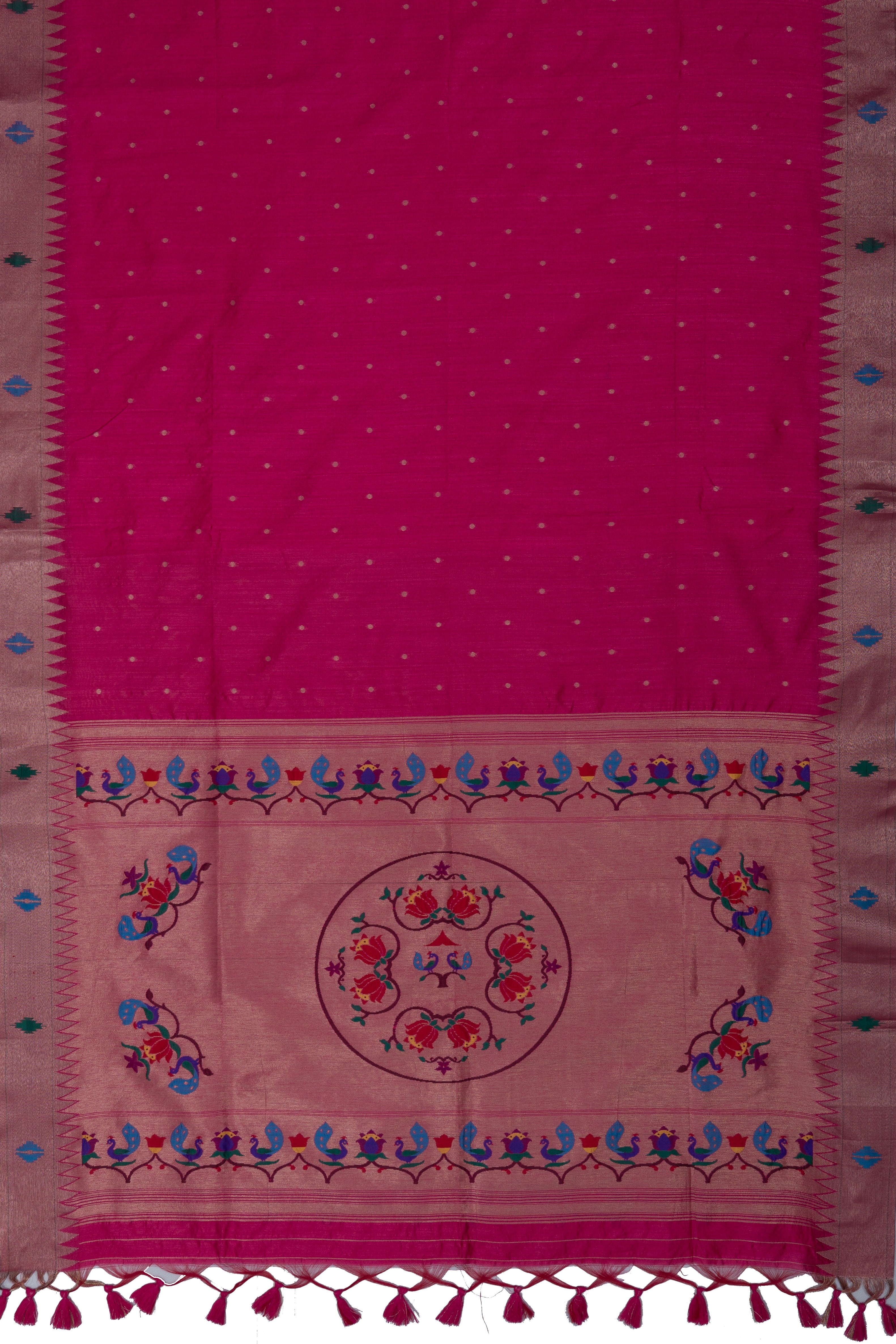 Rani Pink Tussar Silk Paithani with Meena Pallu and Tissue blouse