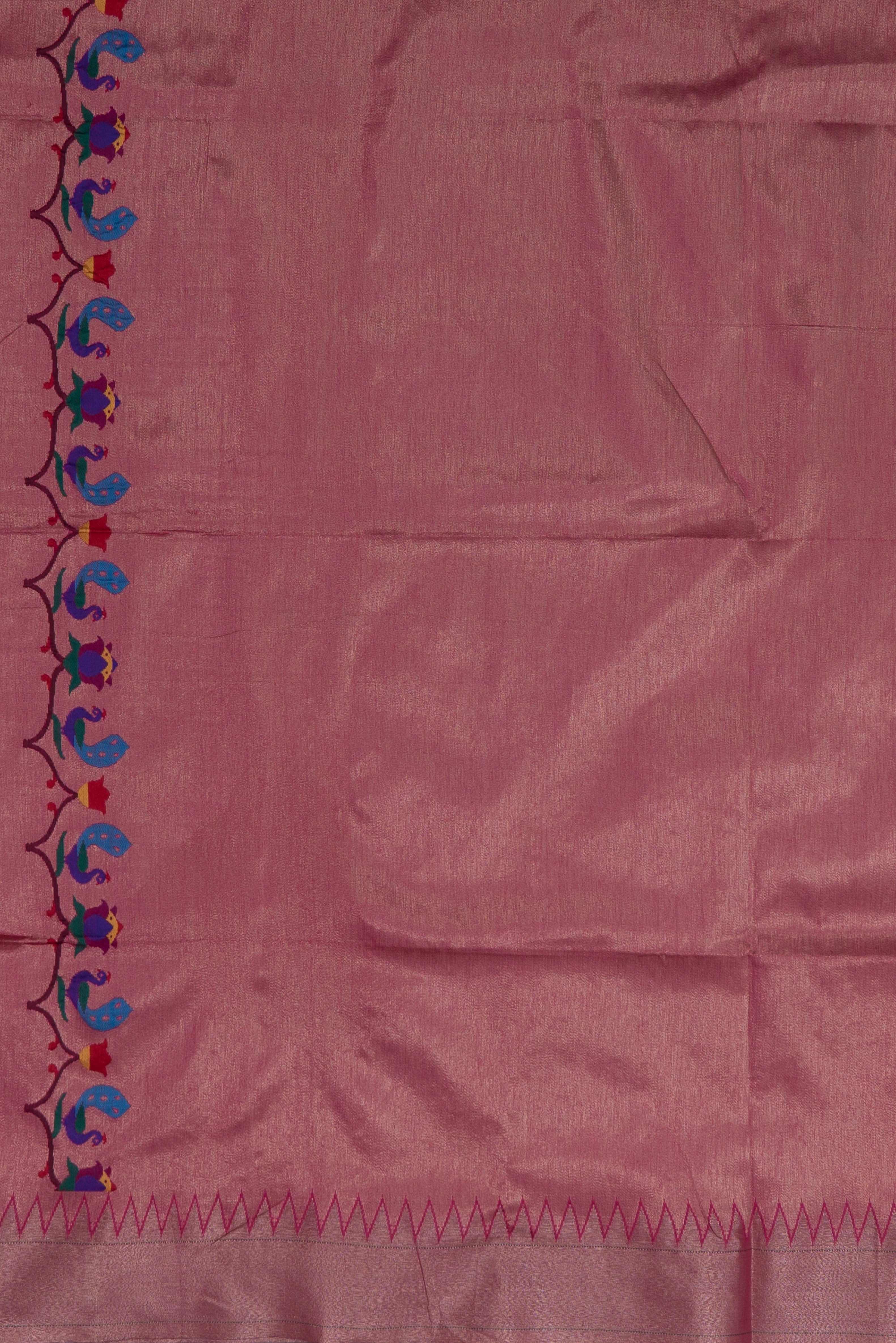 Rani Pink Tussar Silk Paithani with Meena Pallu and Tissue blouse