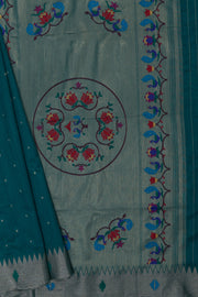 Rama Green Tussar Silk Paithani with Meena Pallu and Tissue blouse