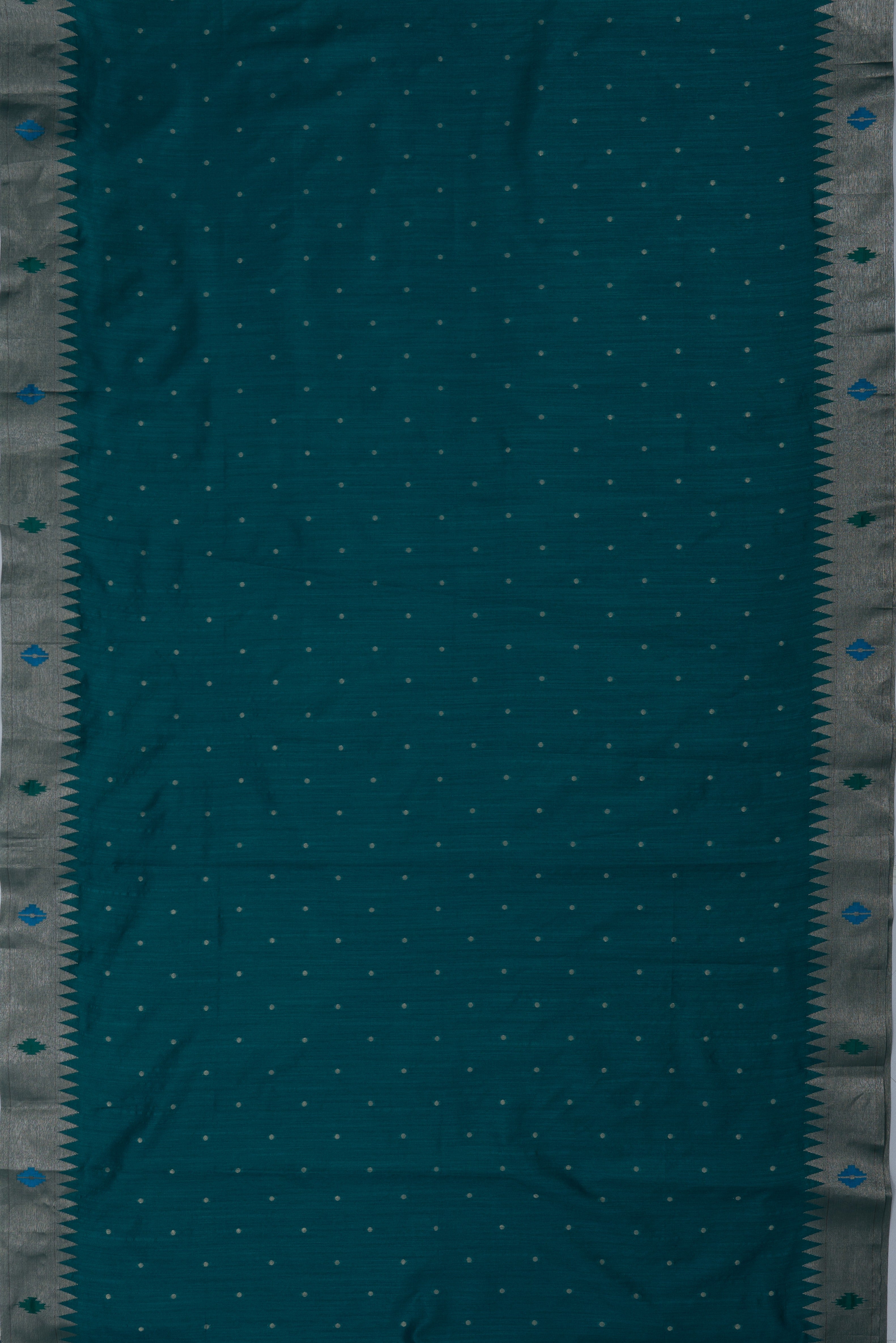 Rama Green Tussar Silk Paithani with Meena Pallu and Tissue blouse