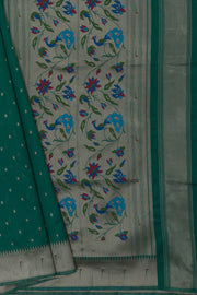Panna Green Tussar Silk Paithani Saree with Munya border and Resham Zari