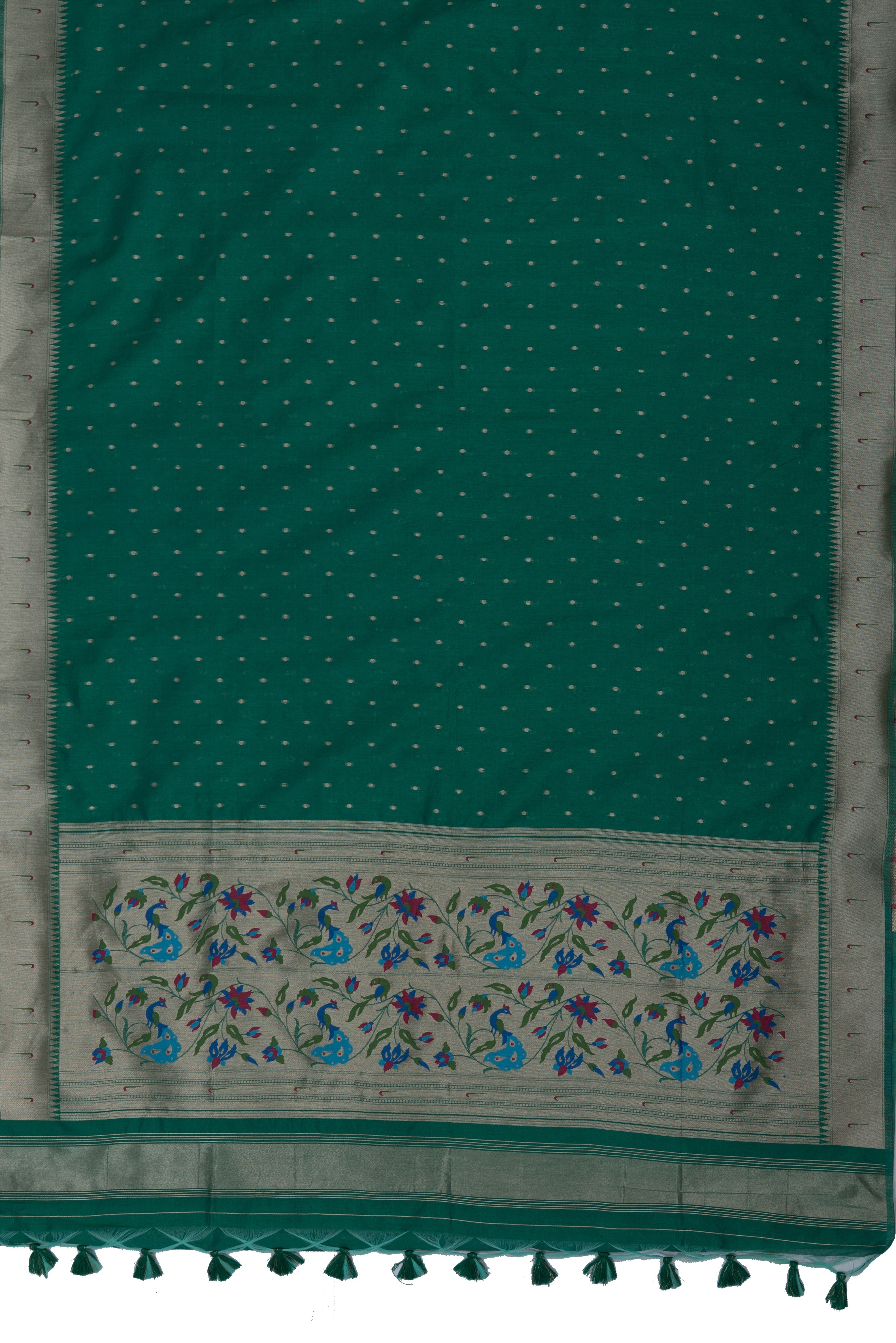 Panna Green Tussar Silk Paithani Saree with Munya border and Resham Zari