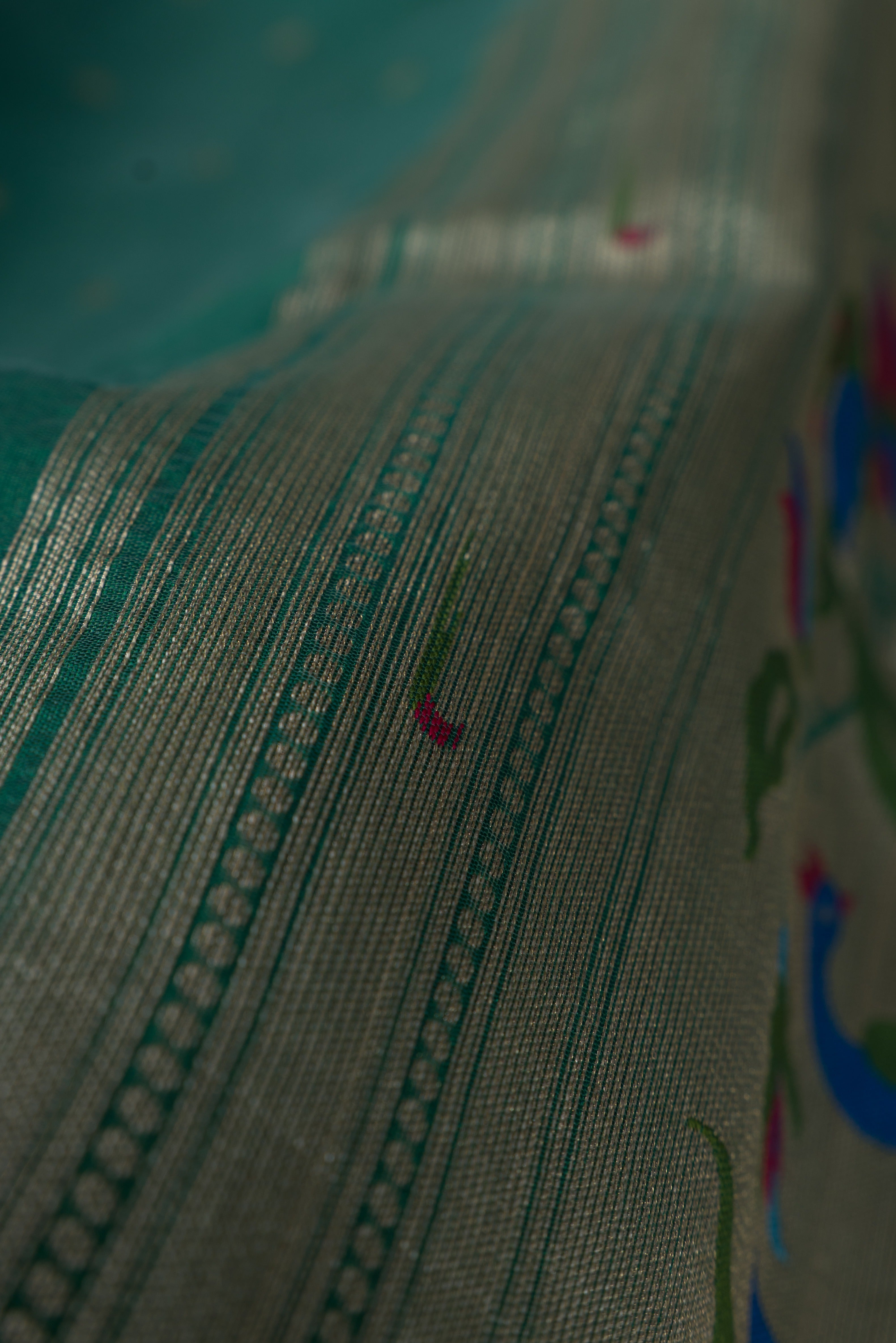 Panna Green Tussar Silk Paithani Saree with Munya border and Resham Zari