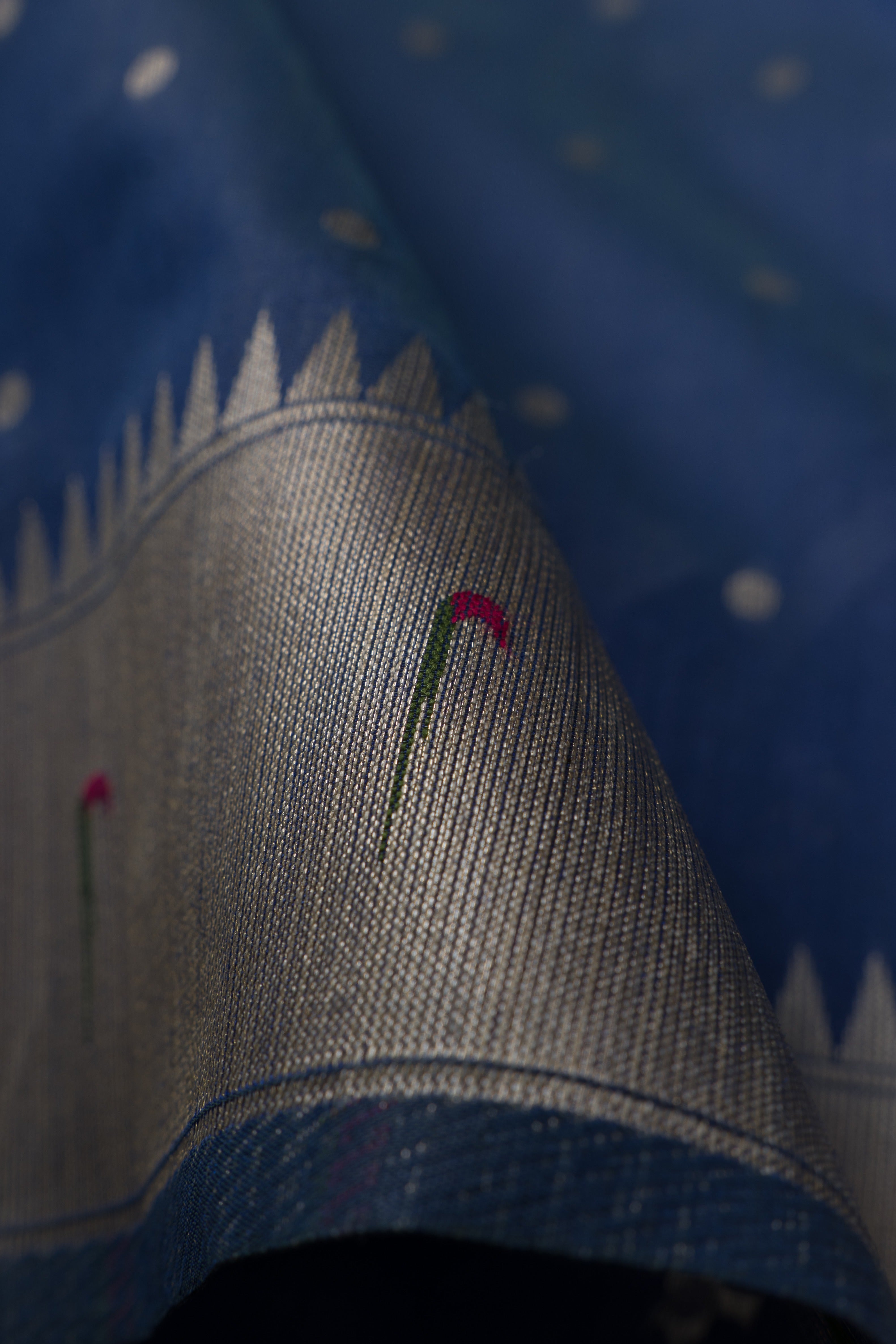 Indigo Blue Tussar Silk Munya Paithani with Silver Zari Irkal and Bangdi Mor Pallu