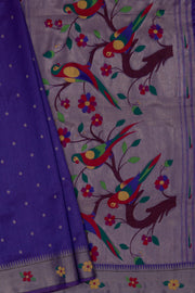 Royal Purple Tussar Silk Paithani with Designer Tissue blouse and Parrot Pallu
