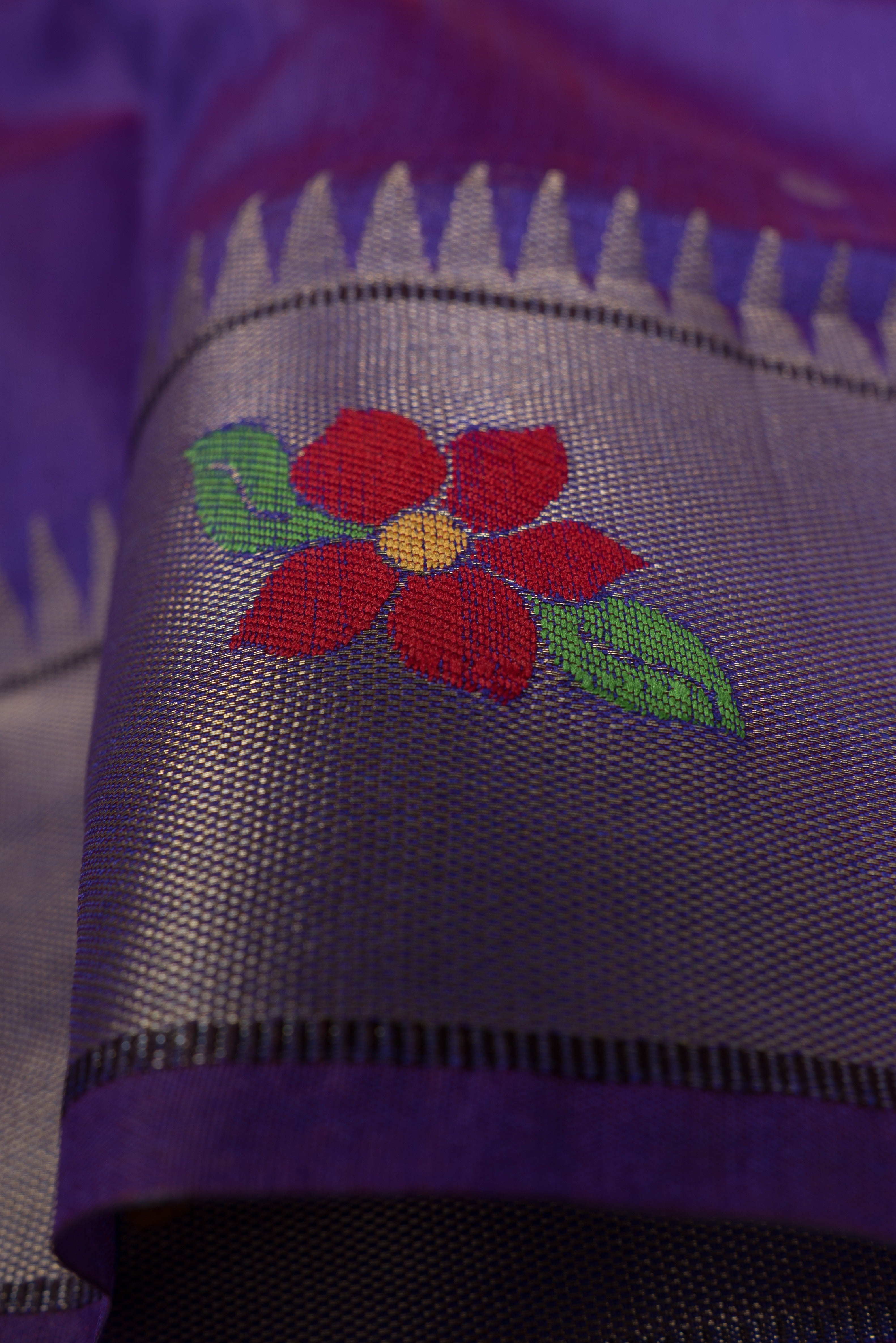 Royal Purple Tussar Silk Paithani with Designer Tissue blouse and Parrot Pallu