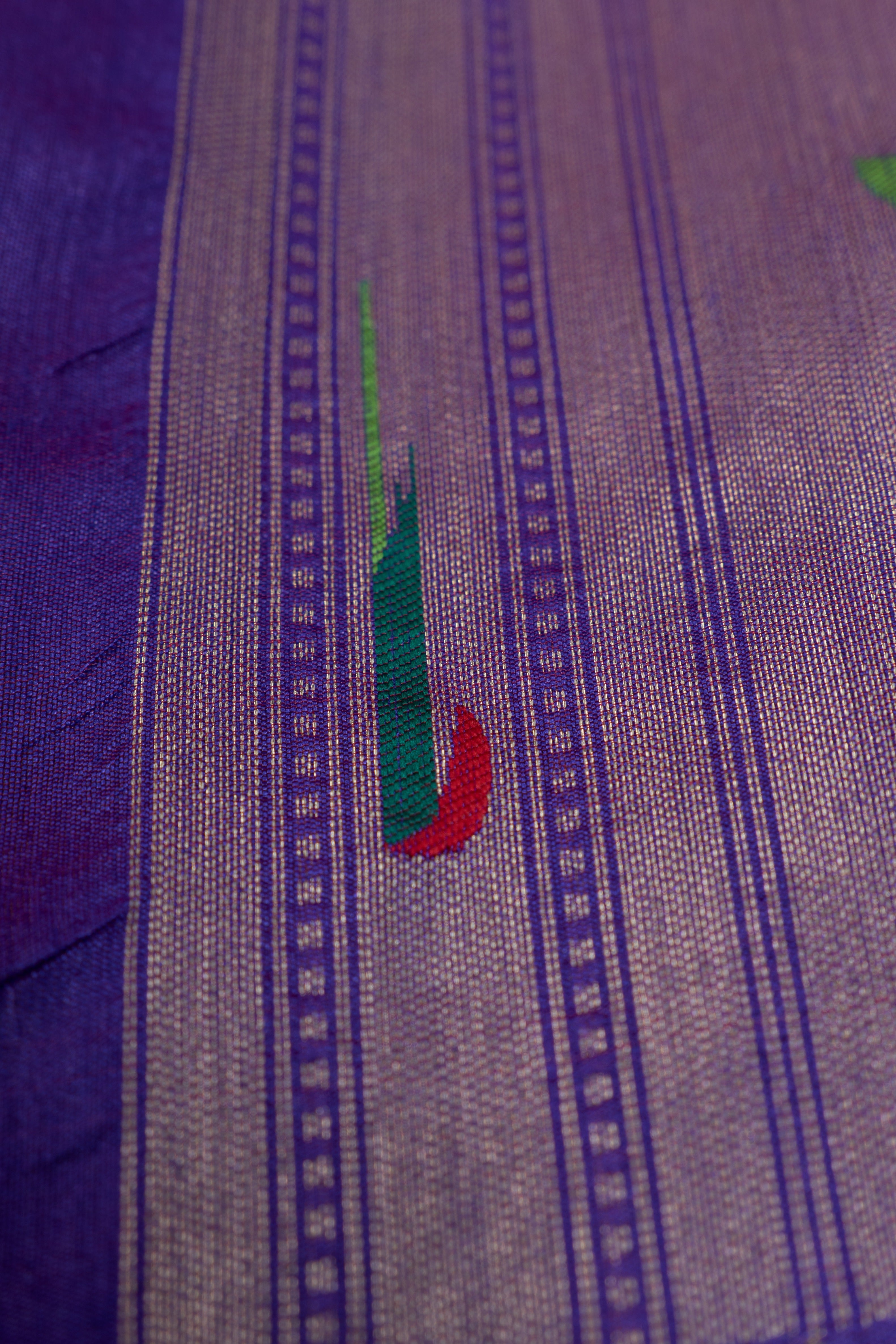 Royal Purple Tussar Silk Paithani with Designer Tissue blouse and Parrot Pallu