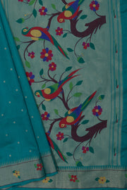 Rama Green Tussar Silk Paithani with Designer Tissue blouse and Parrot Pallu