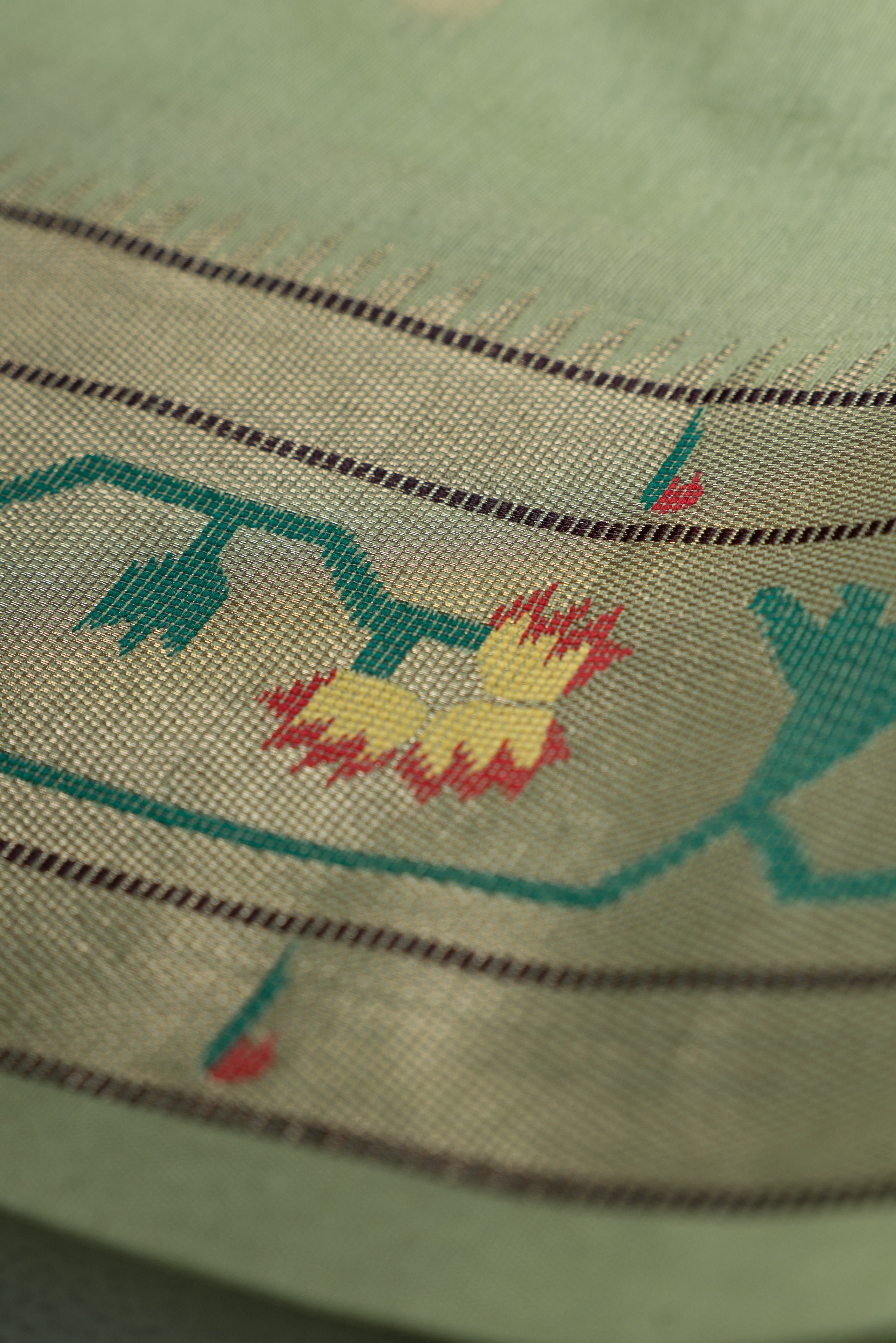 Pastel Green Tussar Silk Paithani with Asawali border and Samay Pallu