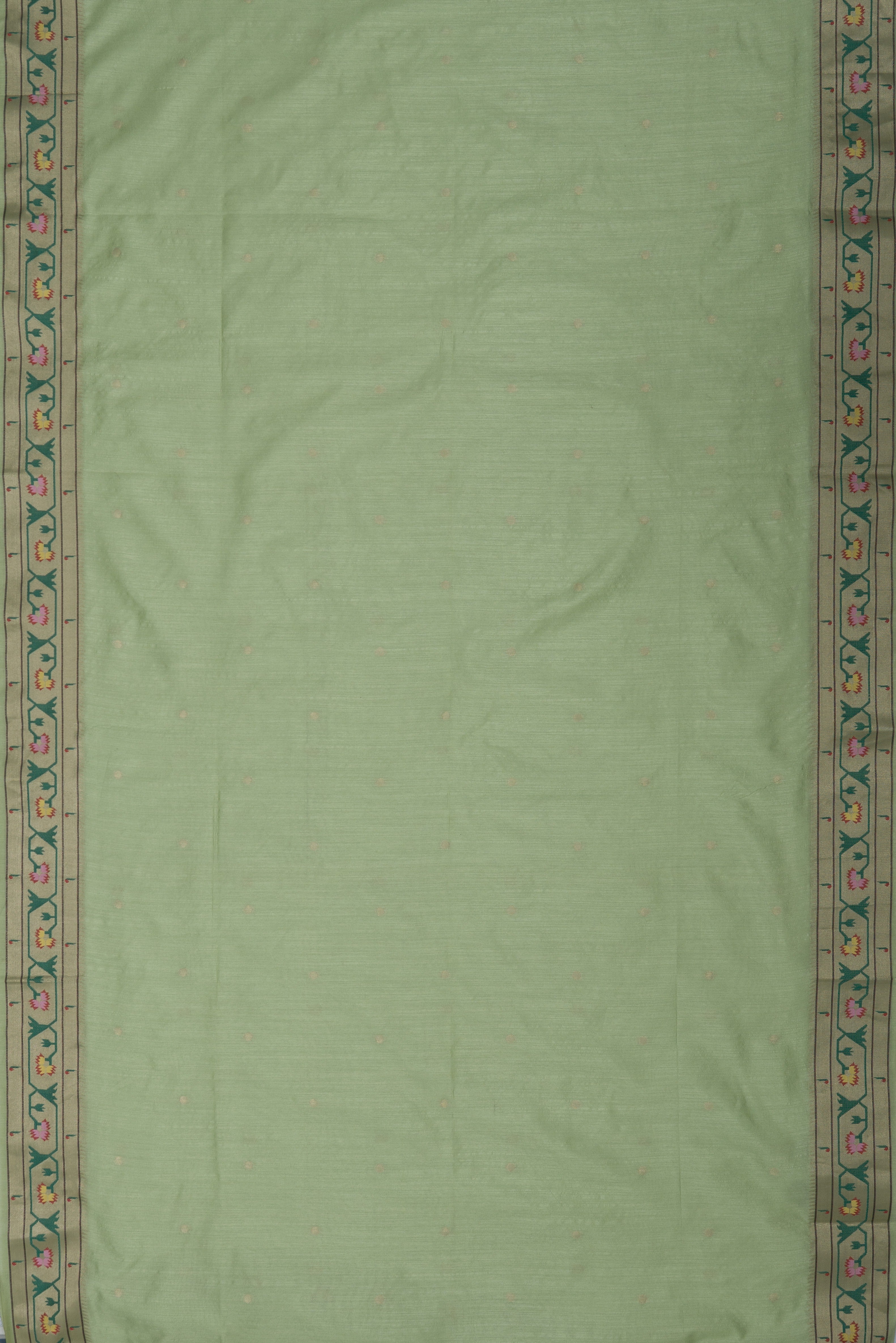Pastel Green Tussar Silk Paithani with Asawali border and Samay Pallu
