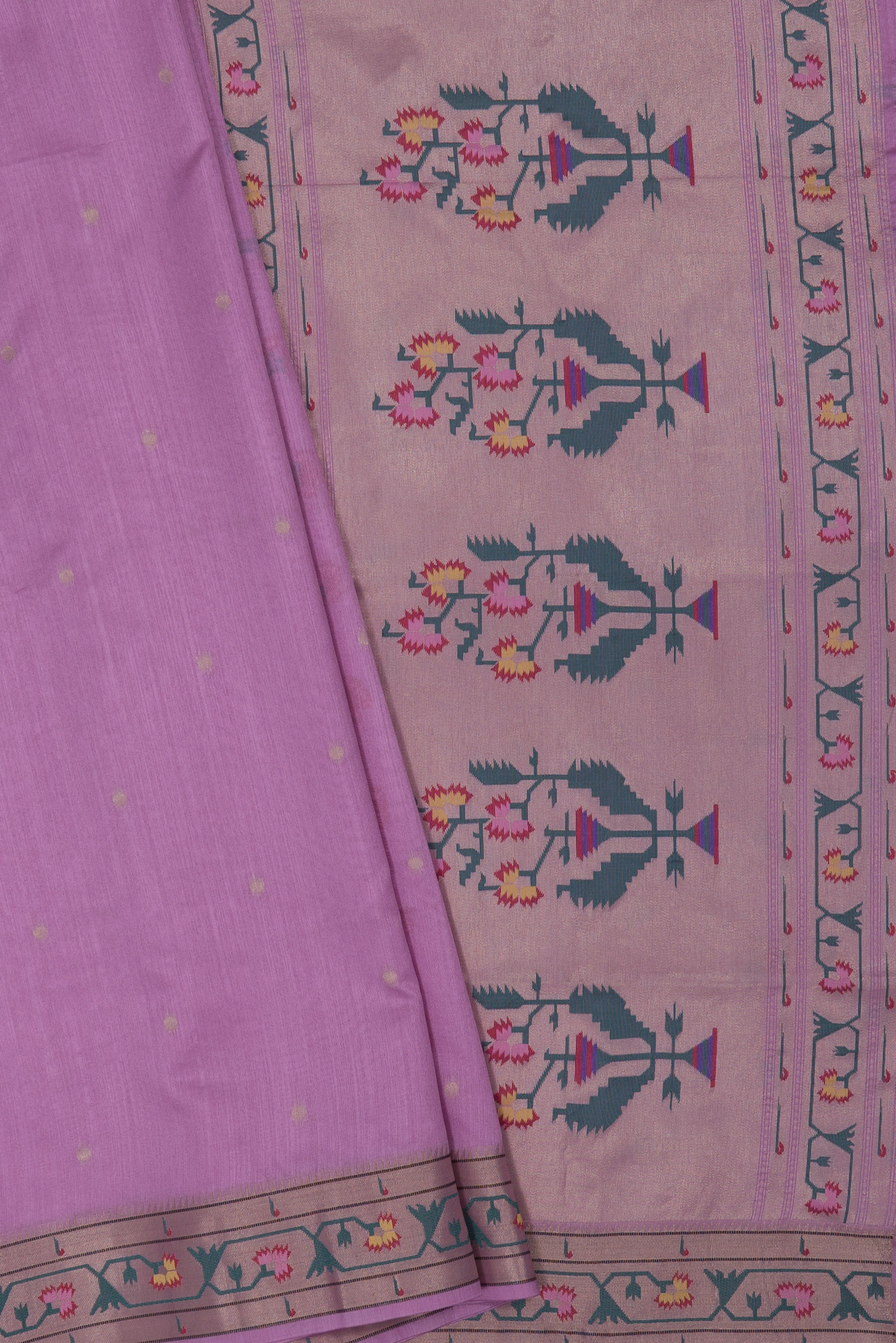 Baby Pink Tussar Silk Paithani Saree with Asawali border and Resham butti blouse